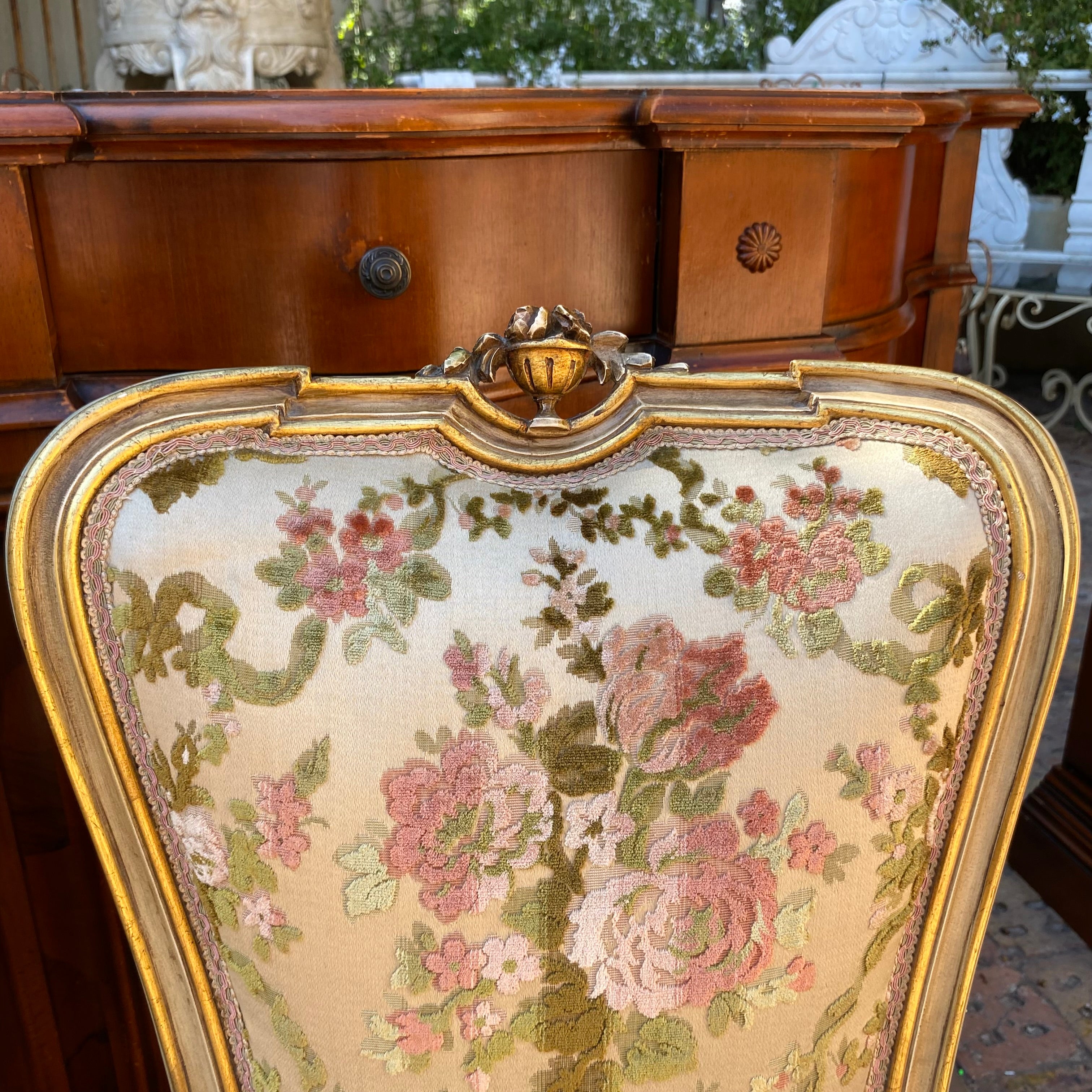 Antique Gilded Italian Salon Set in Beautiful Floral Upholstery