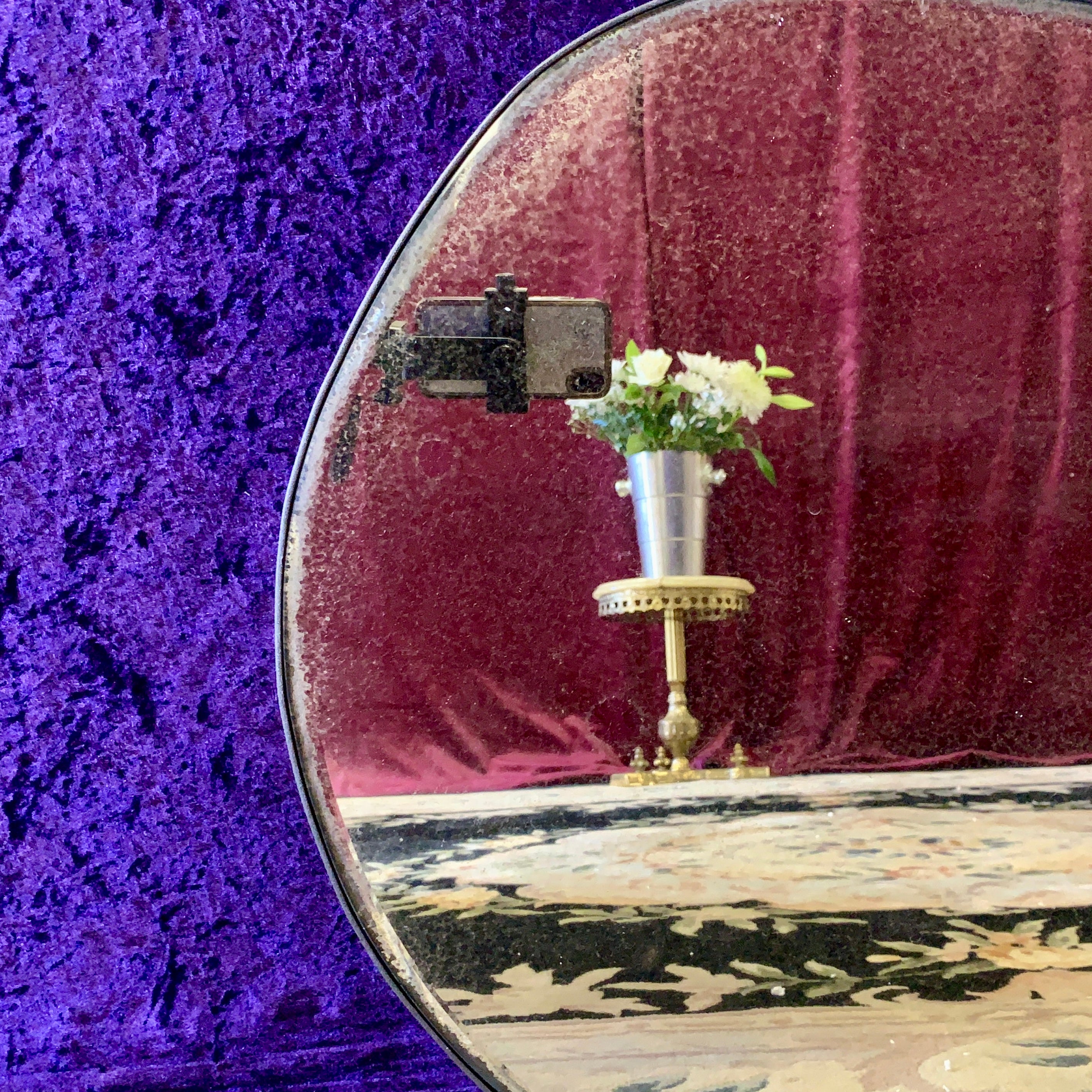 Unusual Aged Mirror with Steel Frame