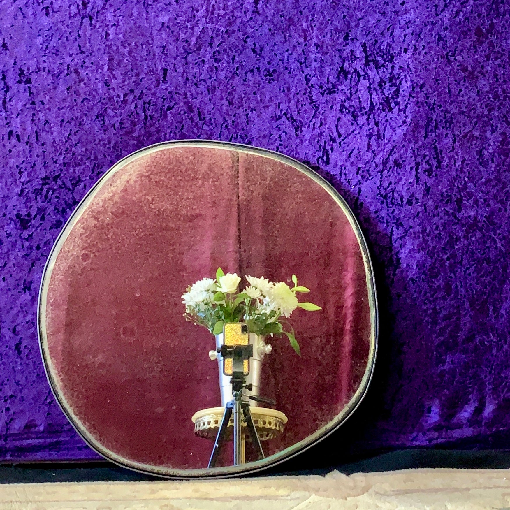 Unusual Aged Mirror with Steel Frame