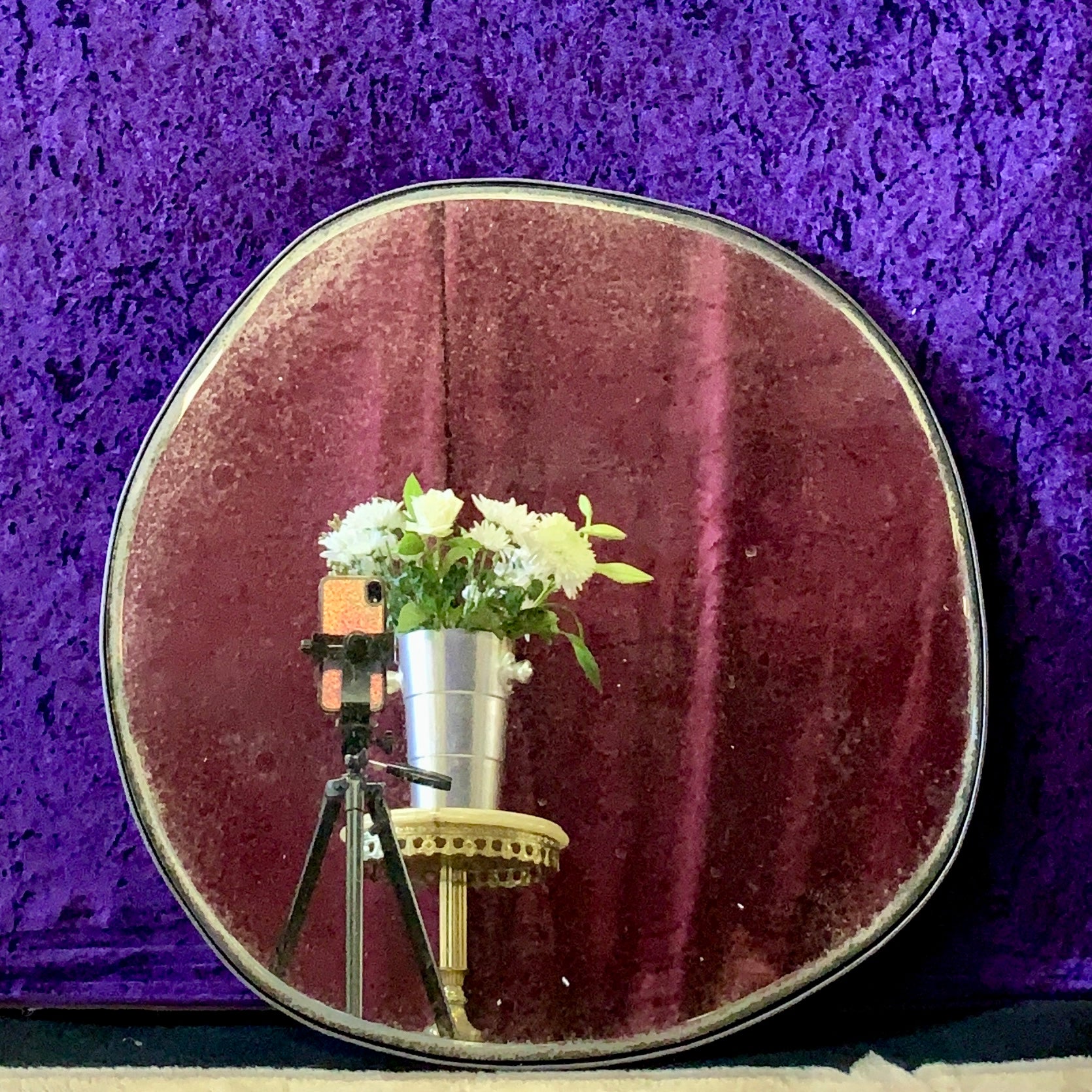 Unusual Aged Mirror with Steel Frame