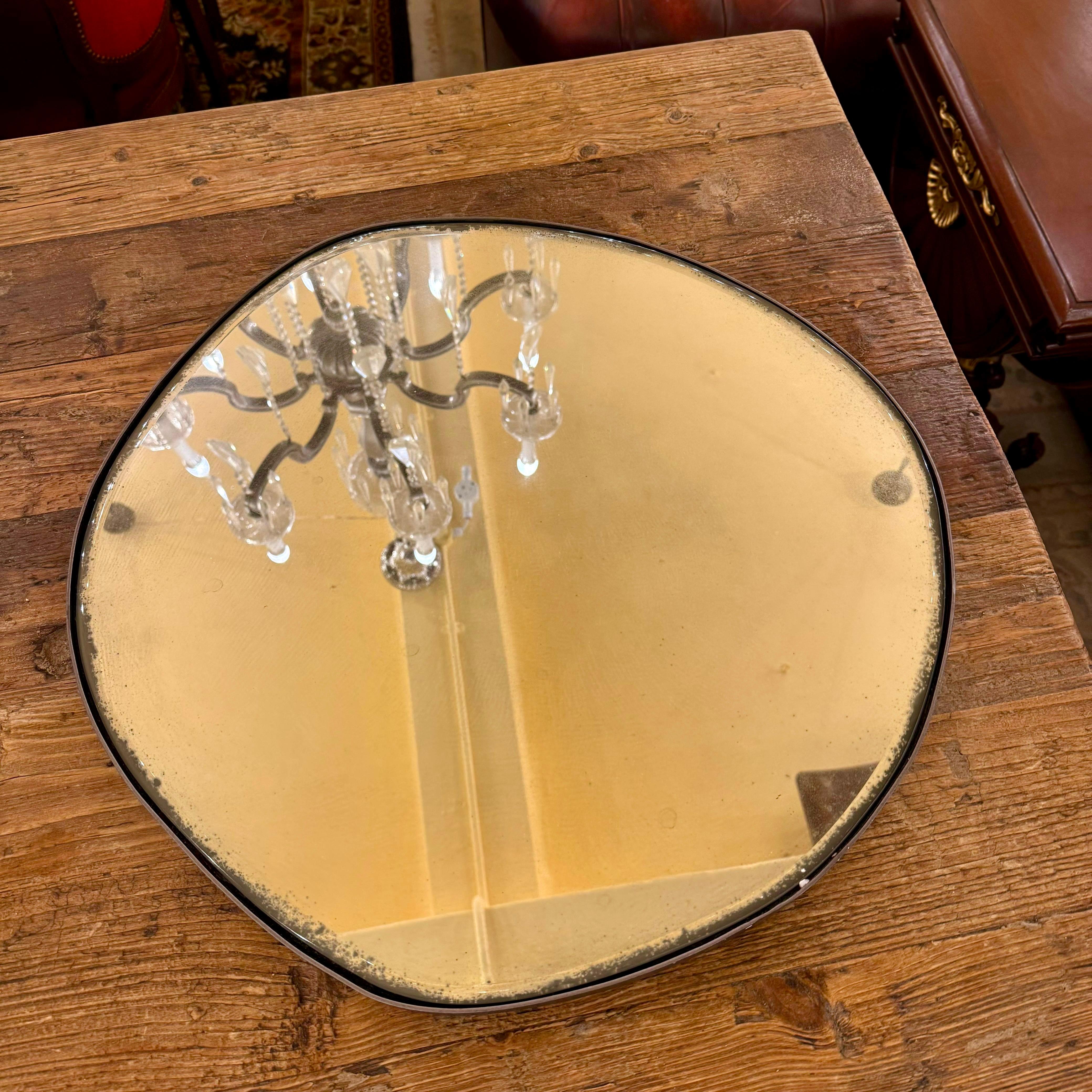 Unusual Aged Mirror with Steel Frame