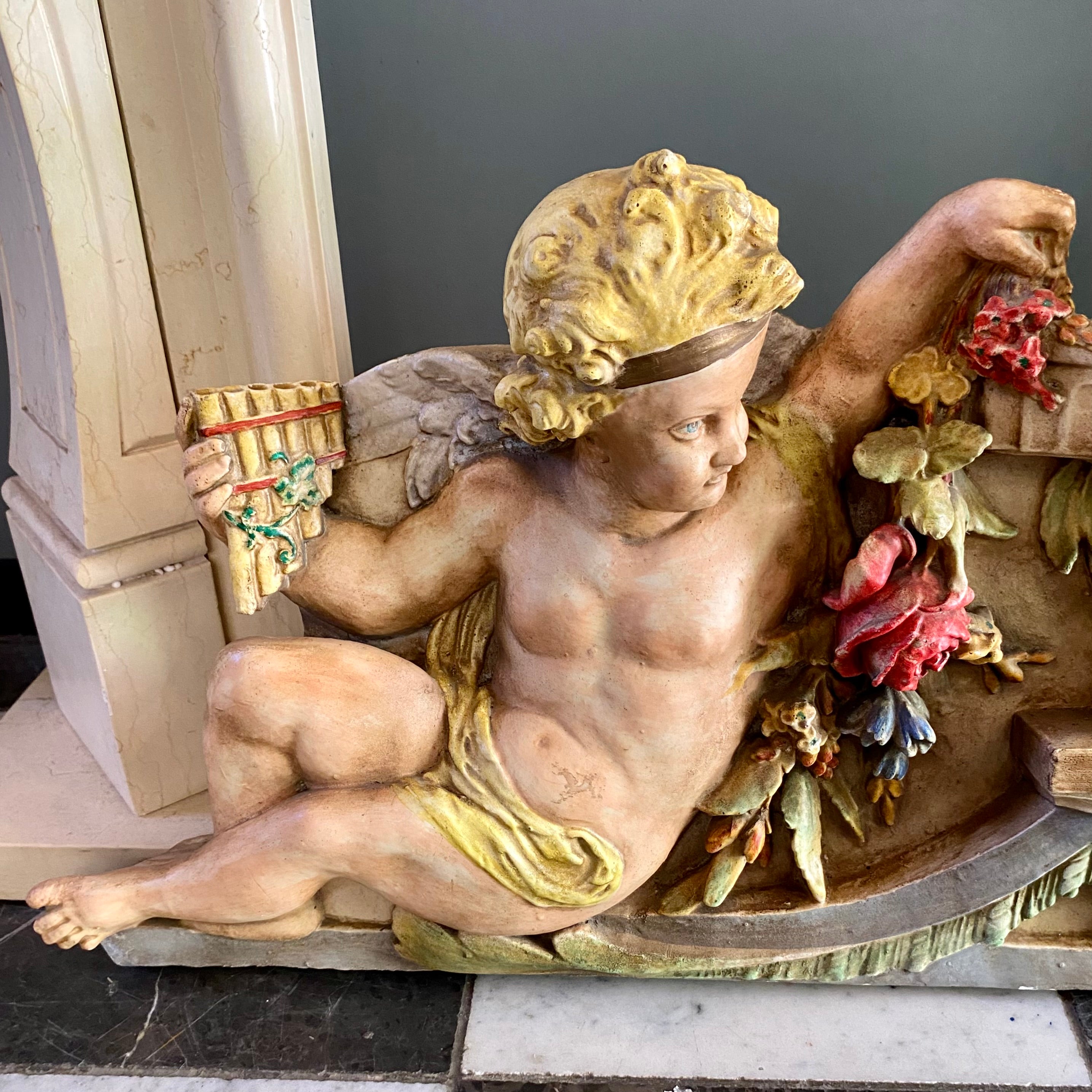 Antique Hand Painted Cherub Pelmet