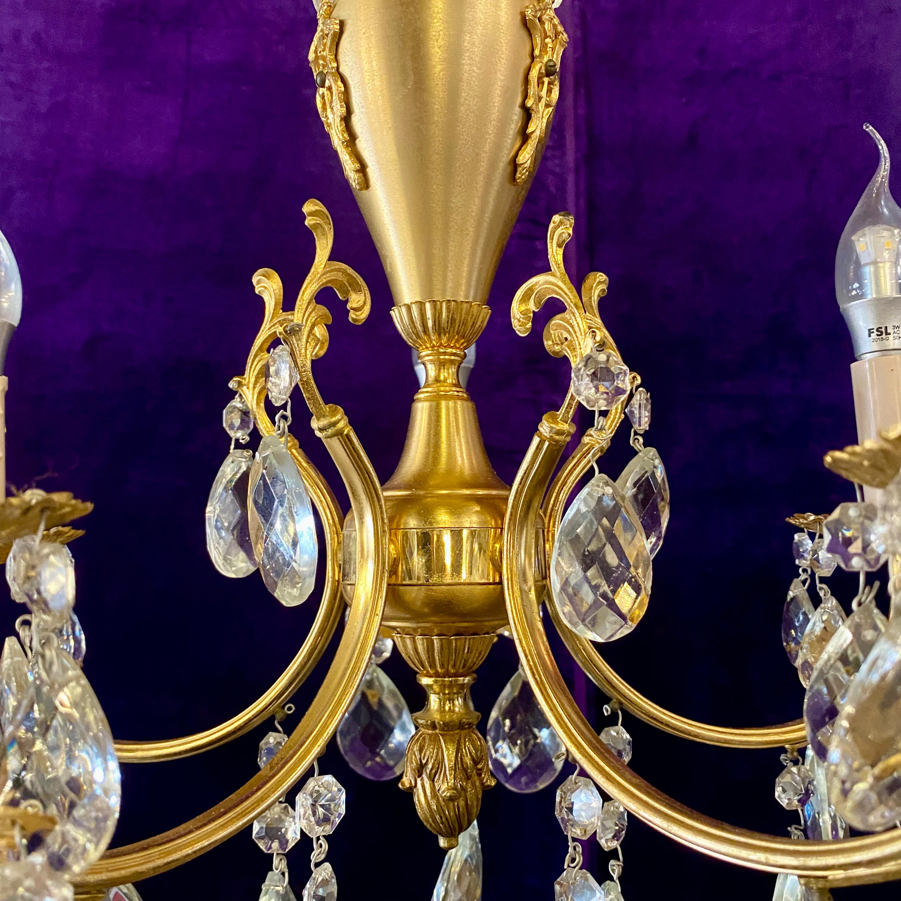 Antique Gilt Metal and Crystal Chandelier