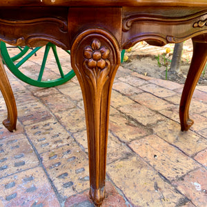 Antique Oak and Mottled Marble Round Coffee Table