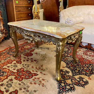 Antique Gilt Wood Table Frame with Creme Marble Top