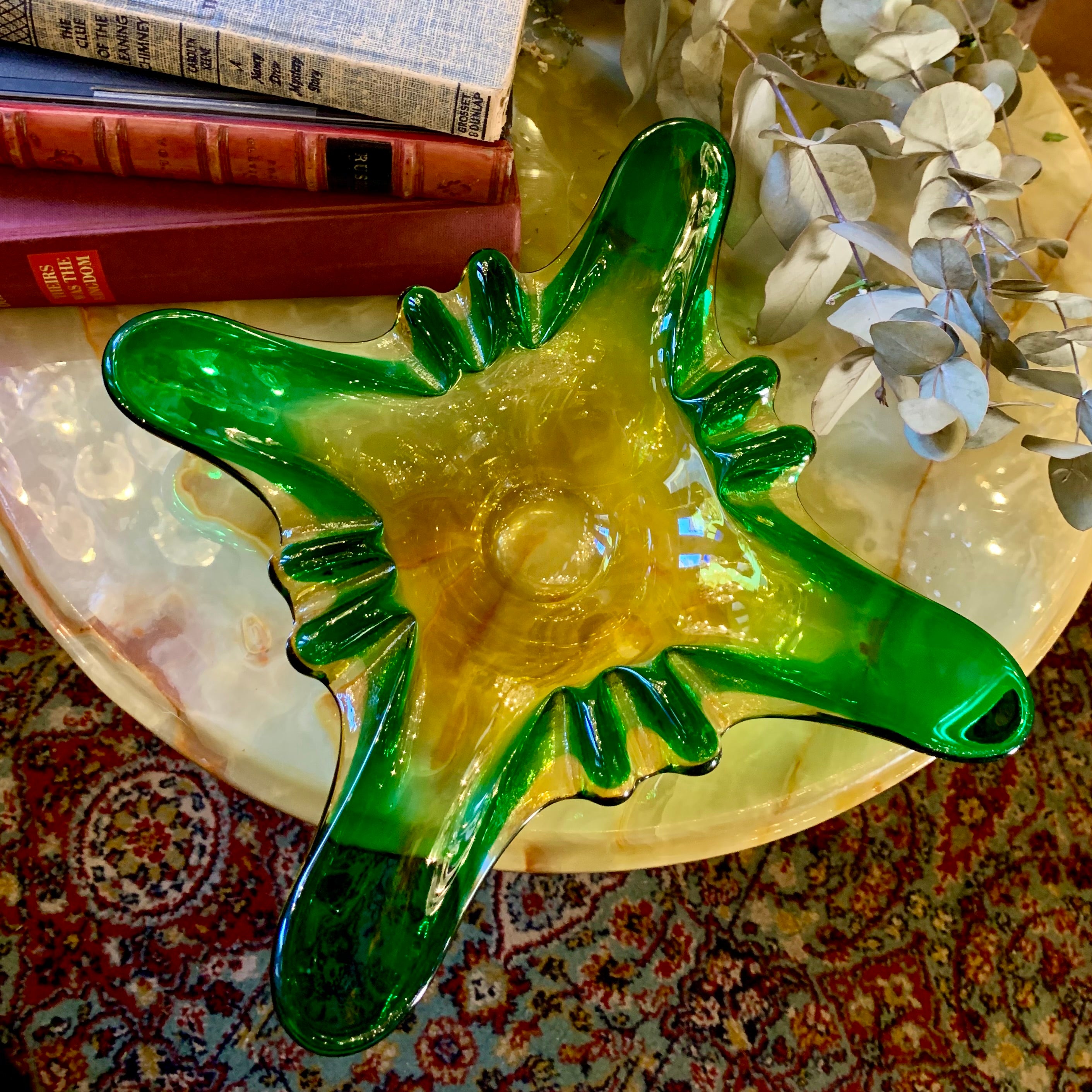 Large Green and Gold Murano Bowl