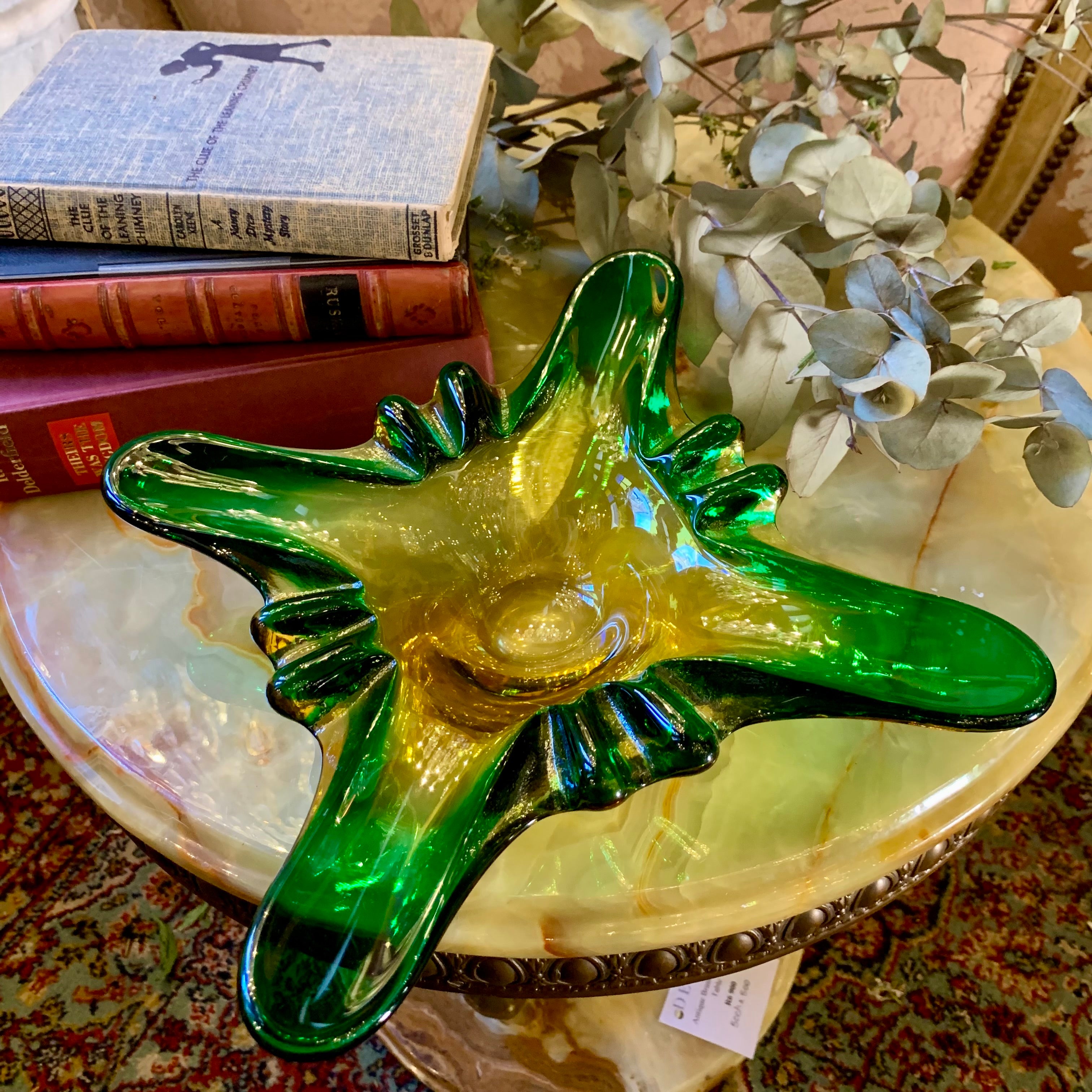 Large Green and Gold Murano Bowl