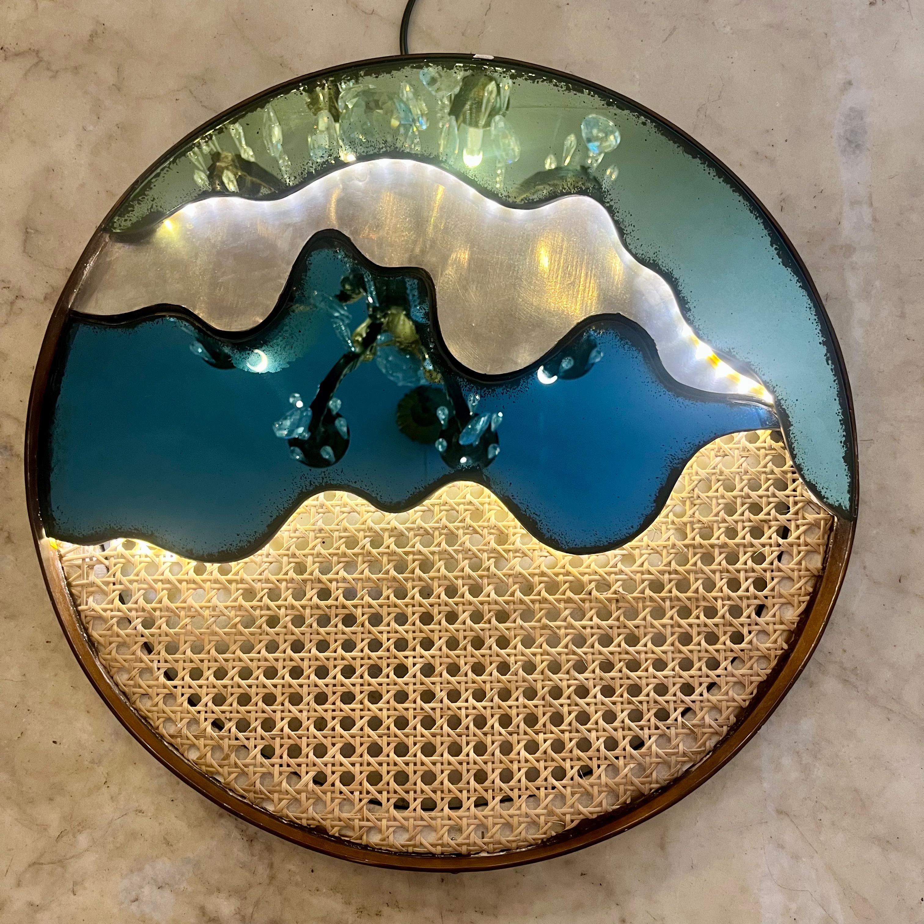 Funky Seascape Mirror with Rattan Detailing