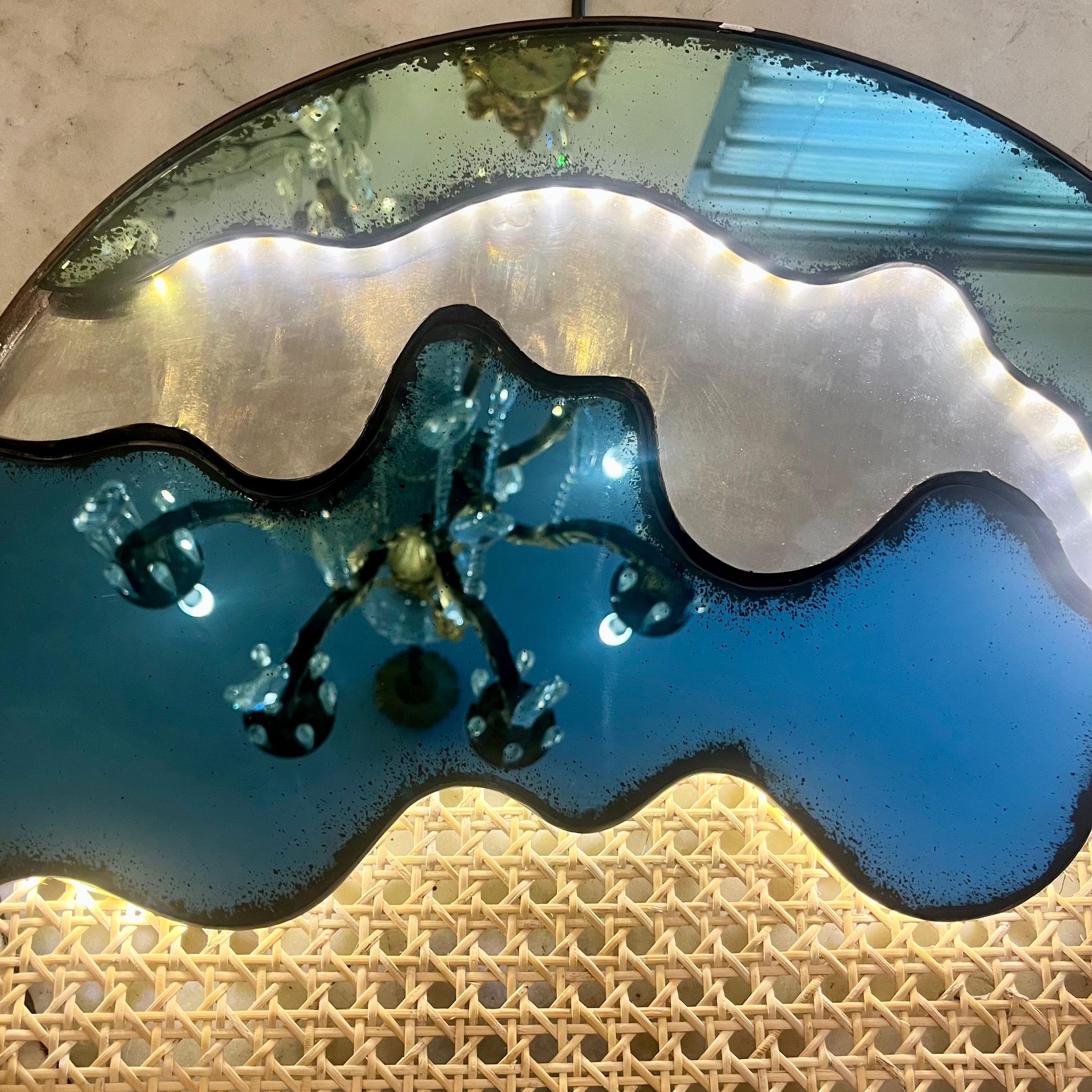 Funky Seascape Mirror with Rattan Detailing