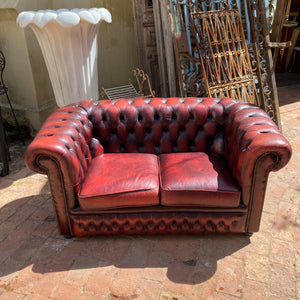 Beautiful Cherry Red Leather Chesterfield