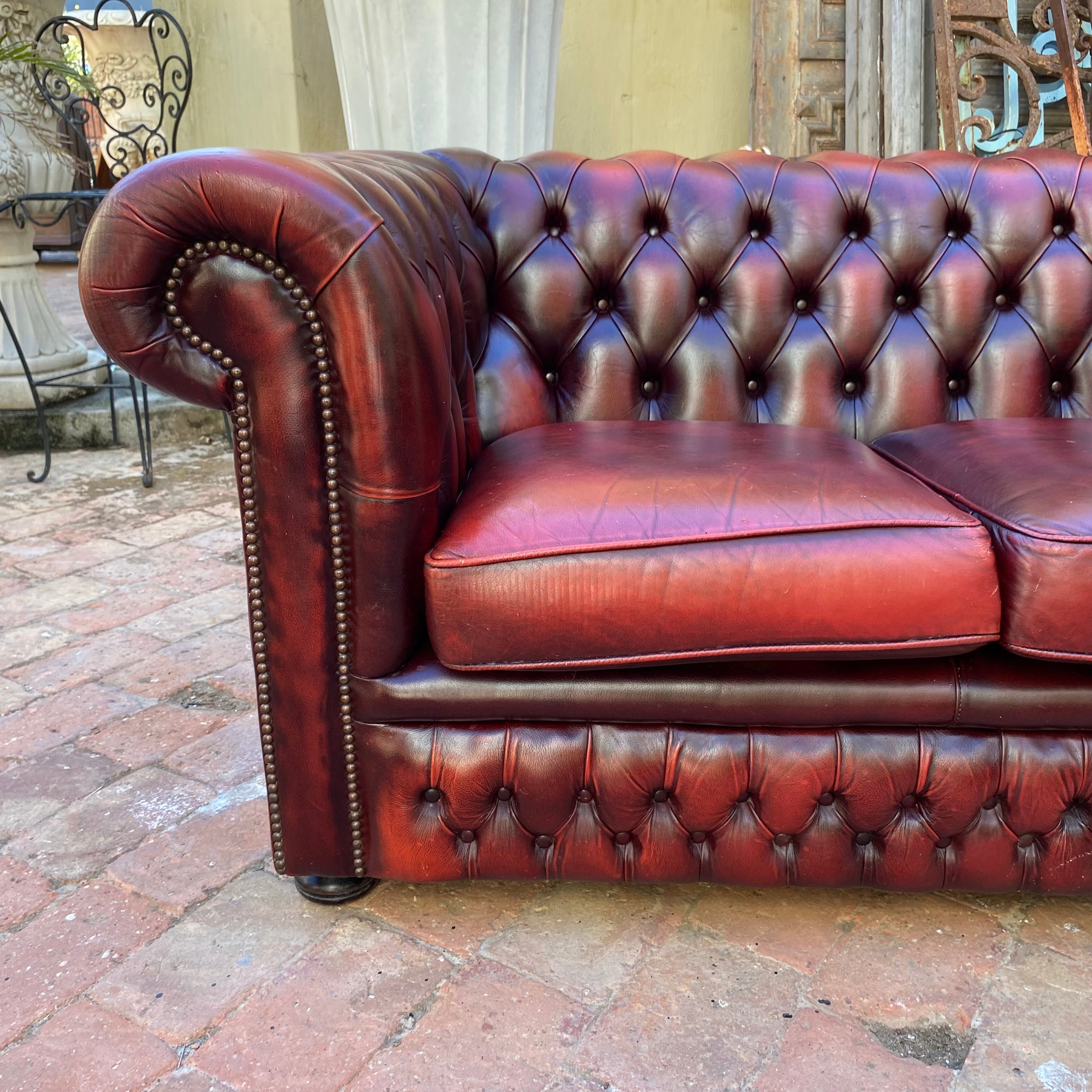 Beautiful Cherry Red Leather Chesterfield