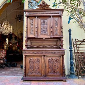 Large Antique Dark Oak French Carved Cabinet