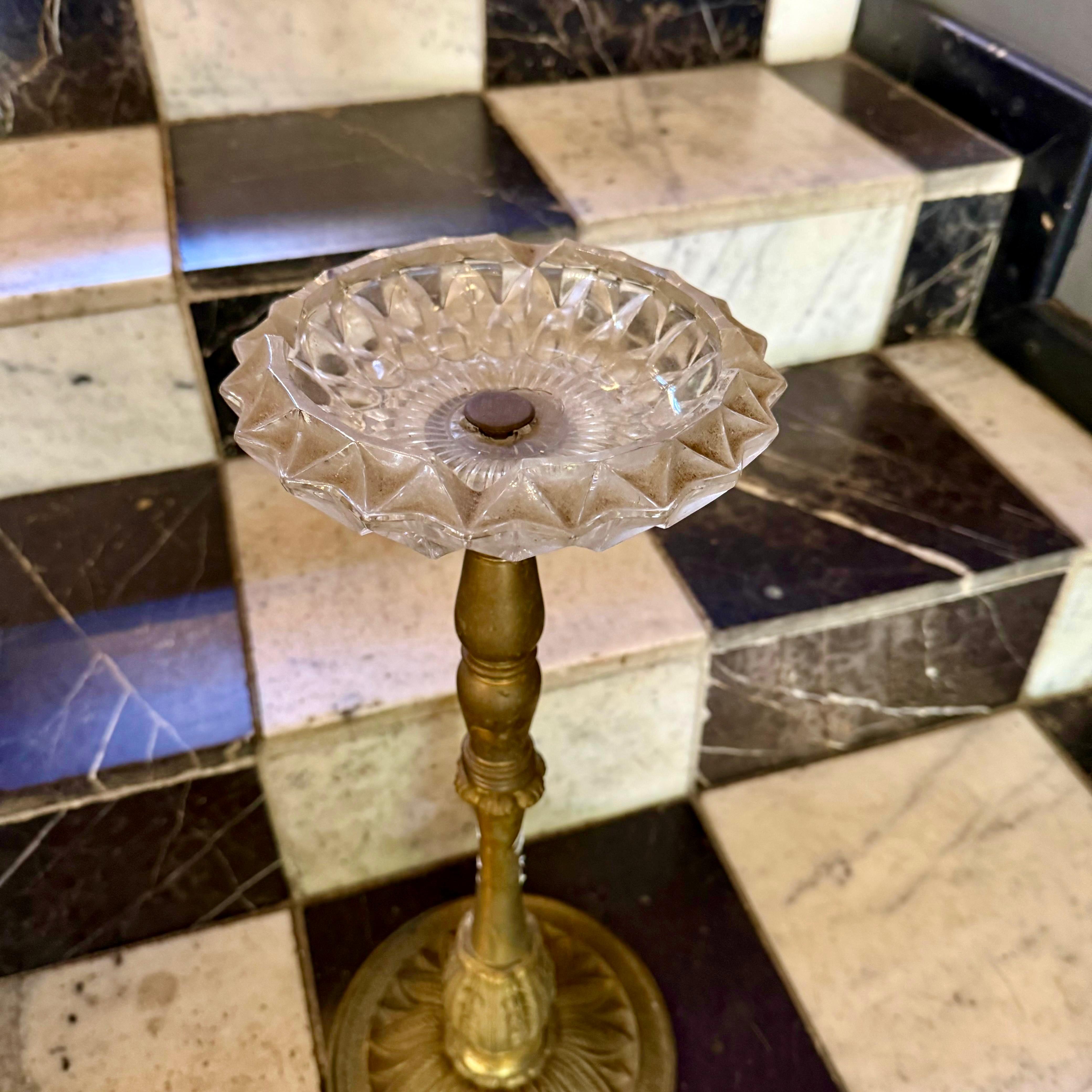 Vintage Brass and Crystal Standing Ashtray - SOLD