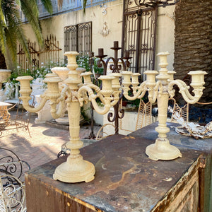 Pair of Heavy Cream Cast Iron Candelabras