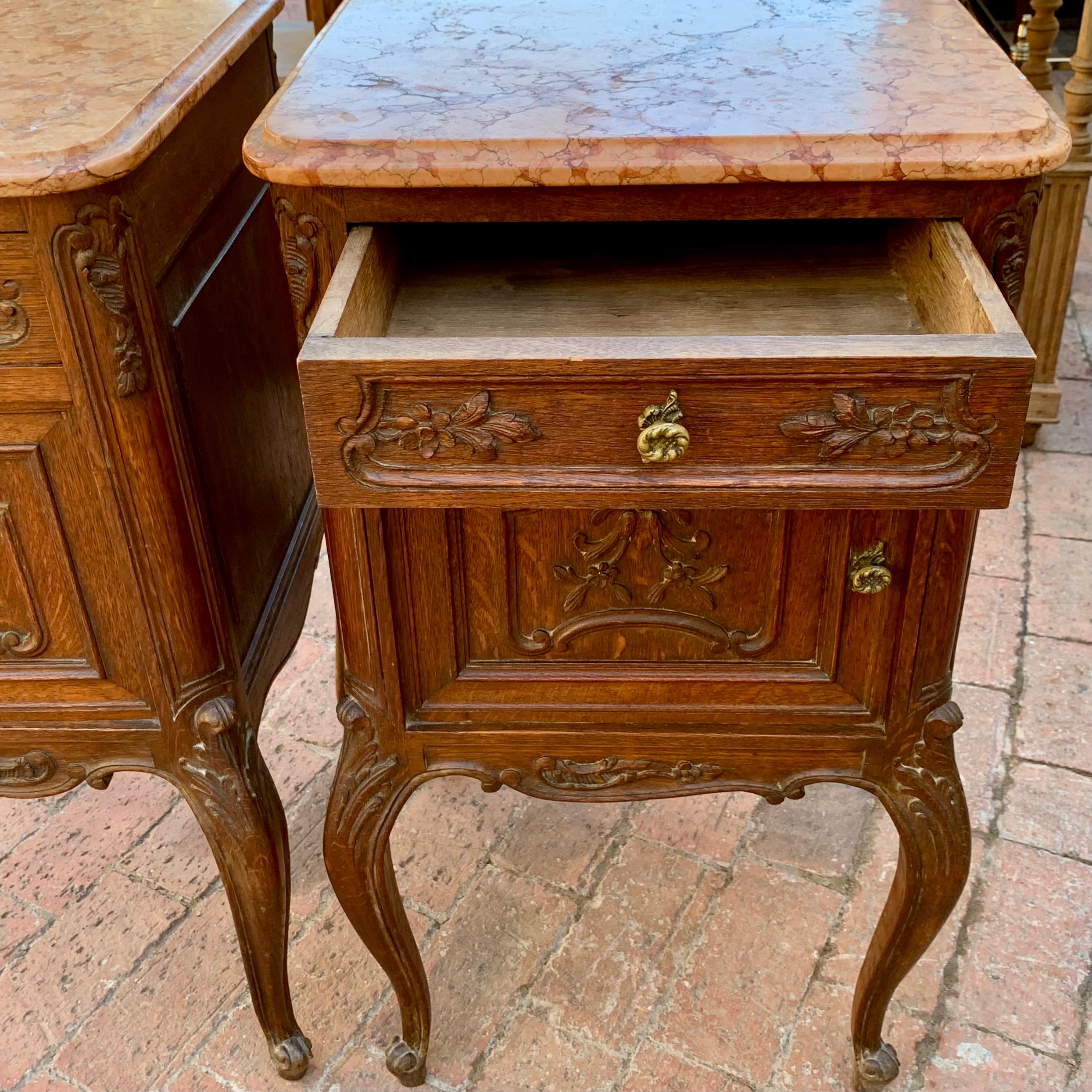 Pair of Antique Oak Louis the 15th Bedside Pedestals