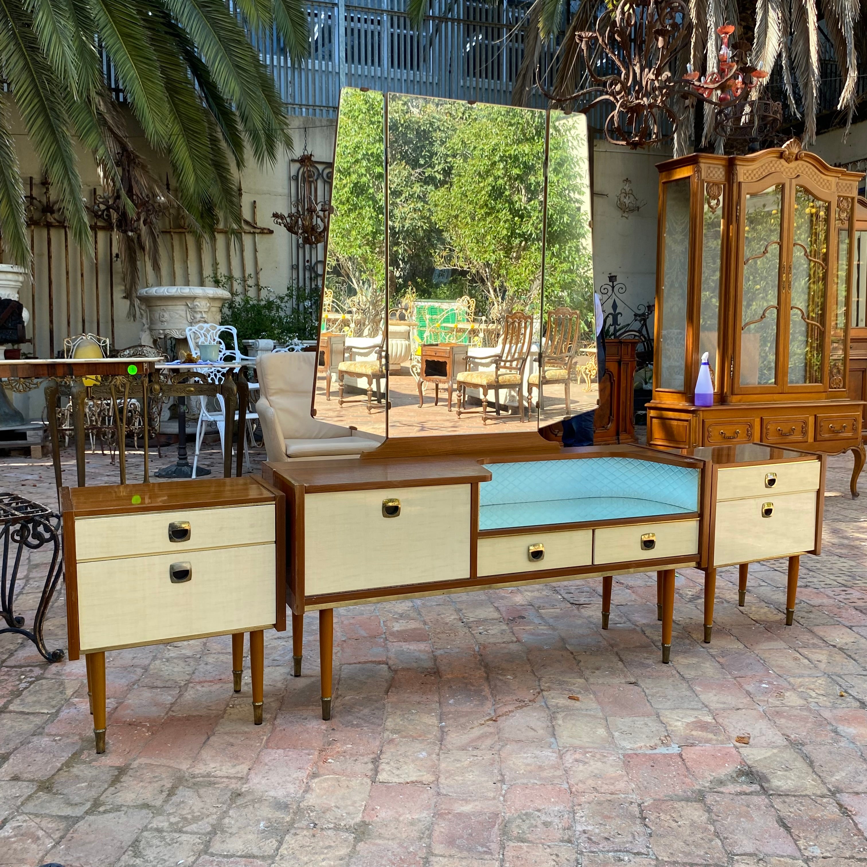 Mid-Century Dressing Table with Brass Accents