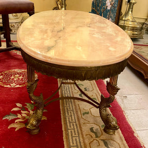 Beautiful Brass Table with Oval Marble Top - SOLD