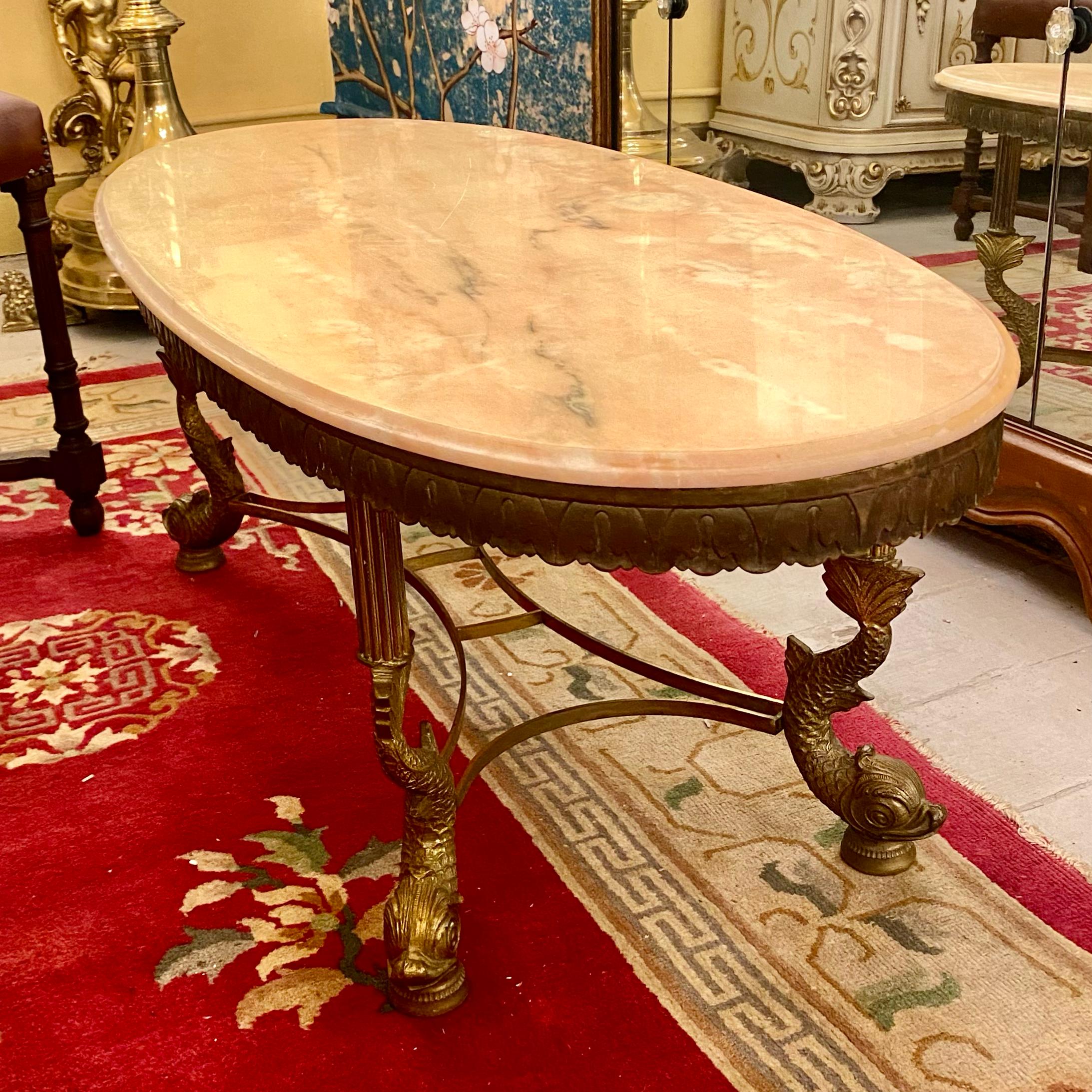 Beautiful Brass Table with Oval Marble Top - SOLD