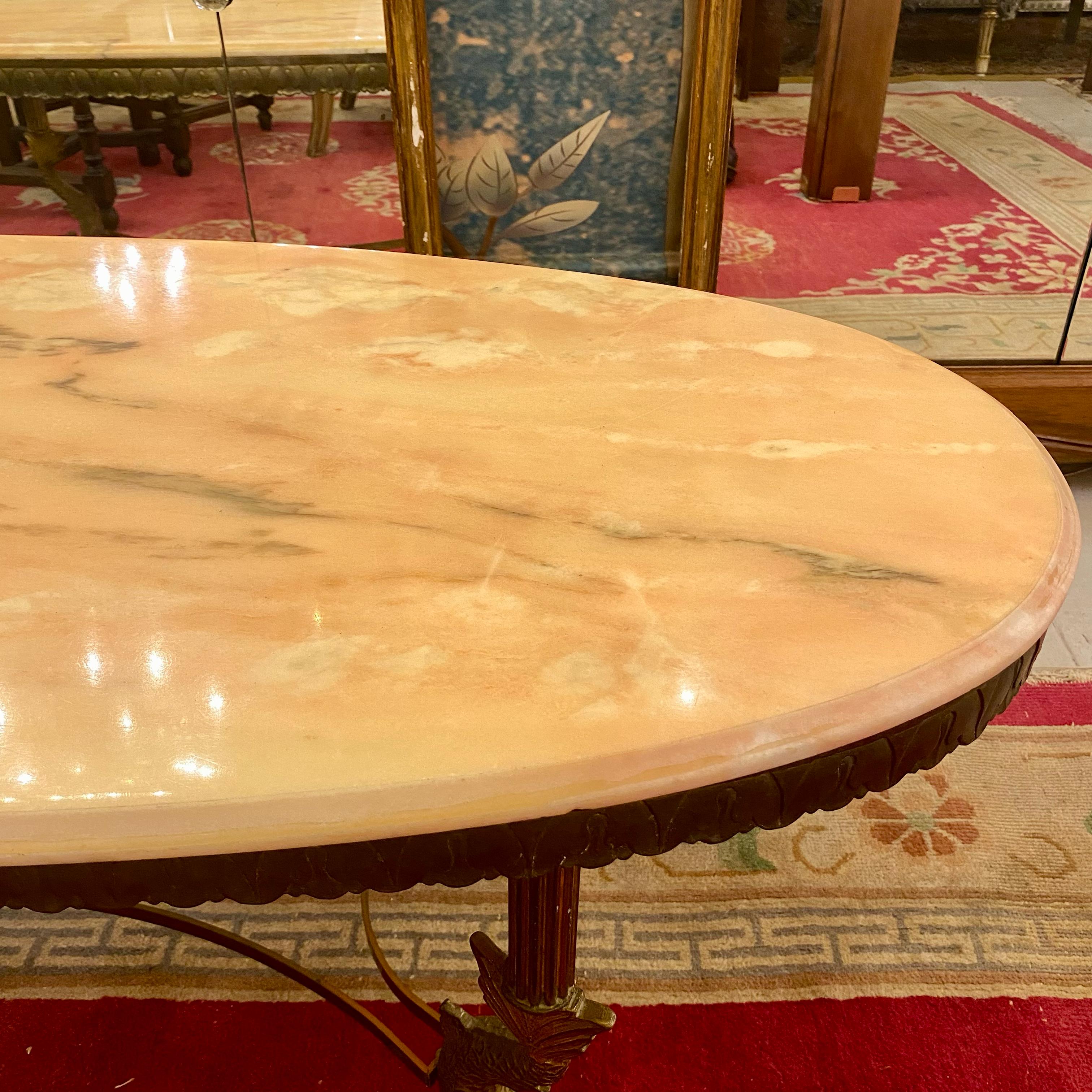 Beautiful Brass Table with Oval Marble Top - SOLD