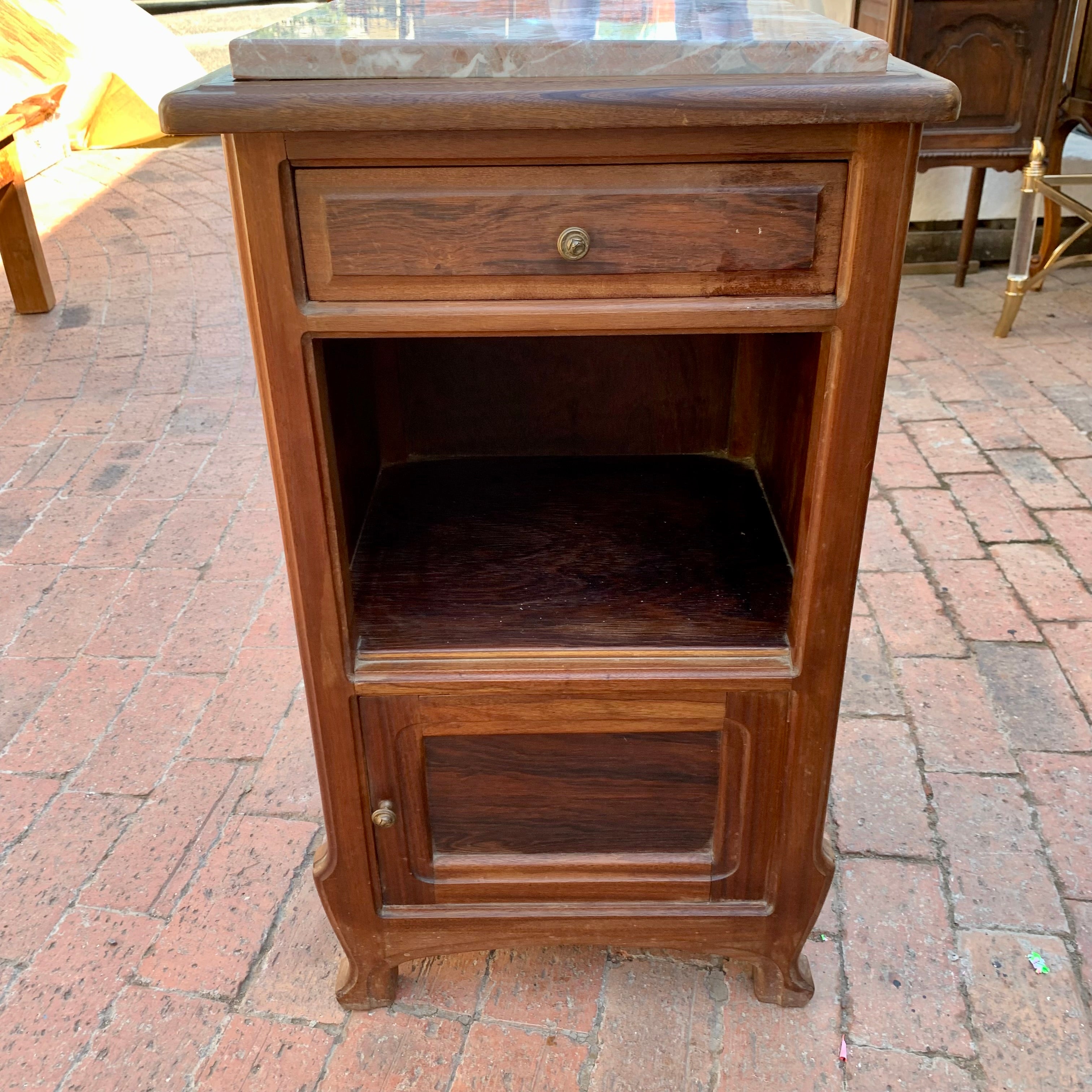 Antique Oak Pedestal with Interesting Marble Top