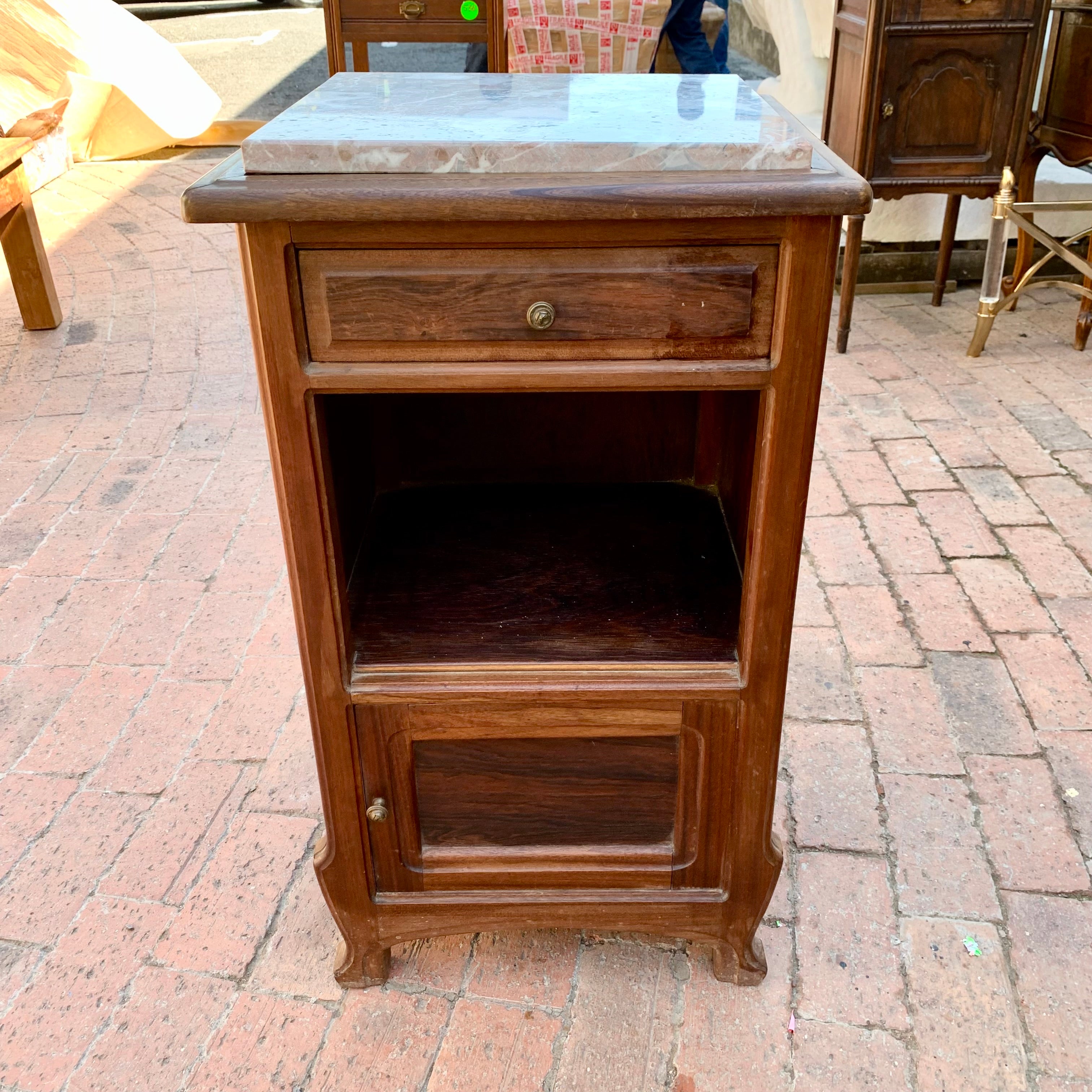 Antique Oak Pedestal with Interesting Marble Top