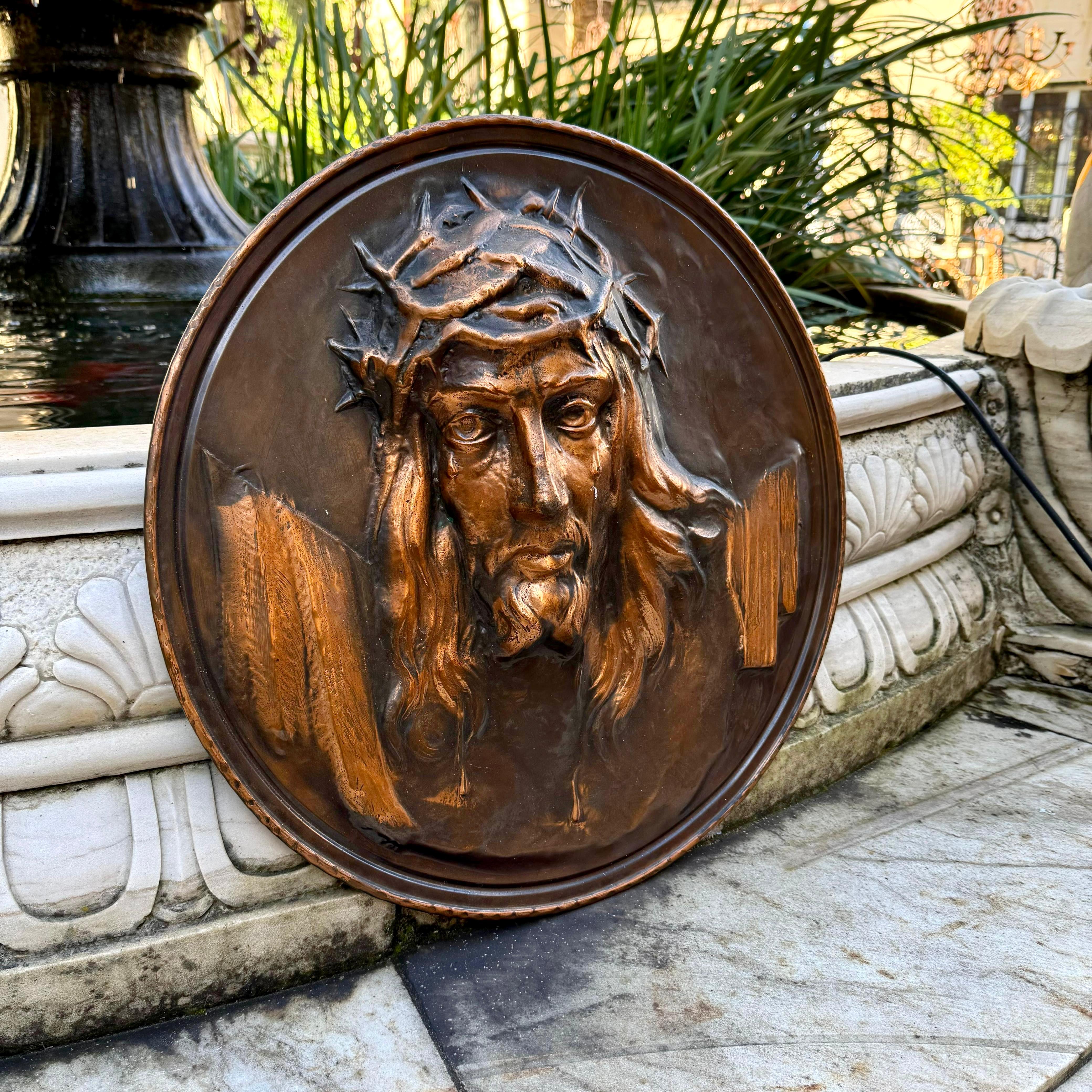 Copper Relief Plaque of Christ, 20th Century