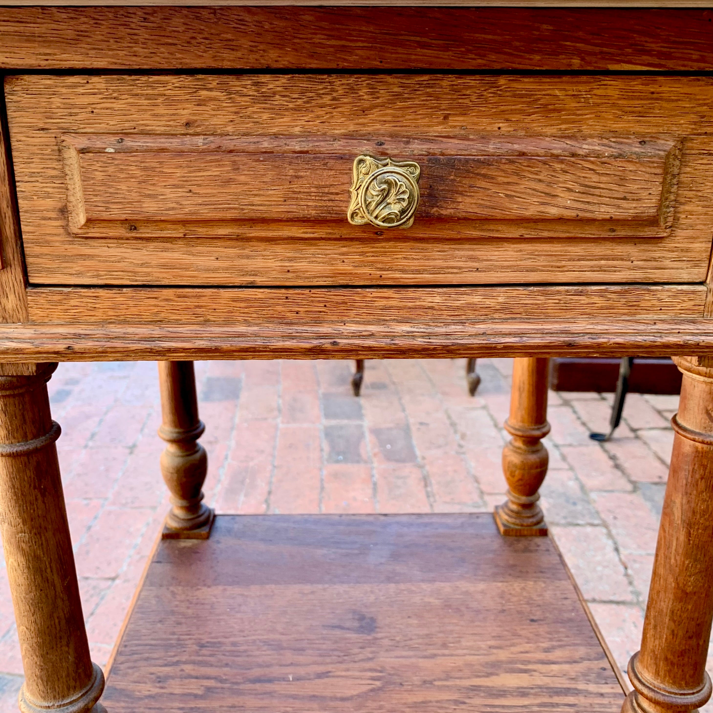 Antique Oak Pedestal with Marble Top