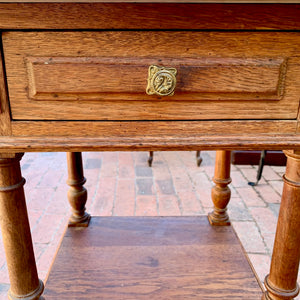 Antique Oak Pedestal with Marble Top