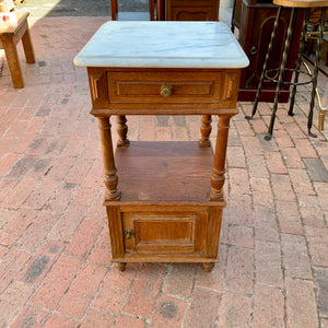 Antique Oak Pedestal with Marble Top