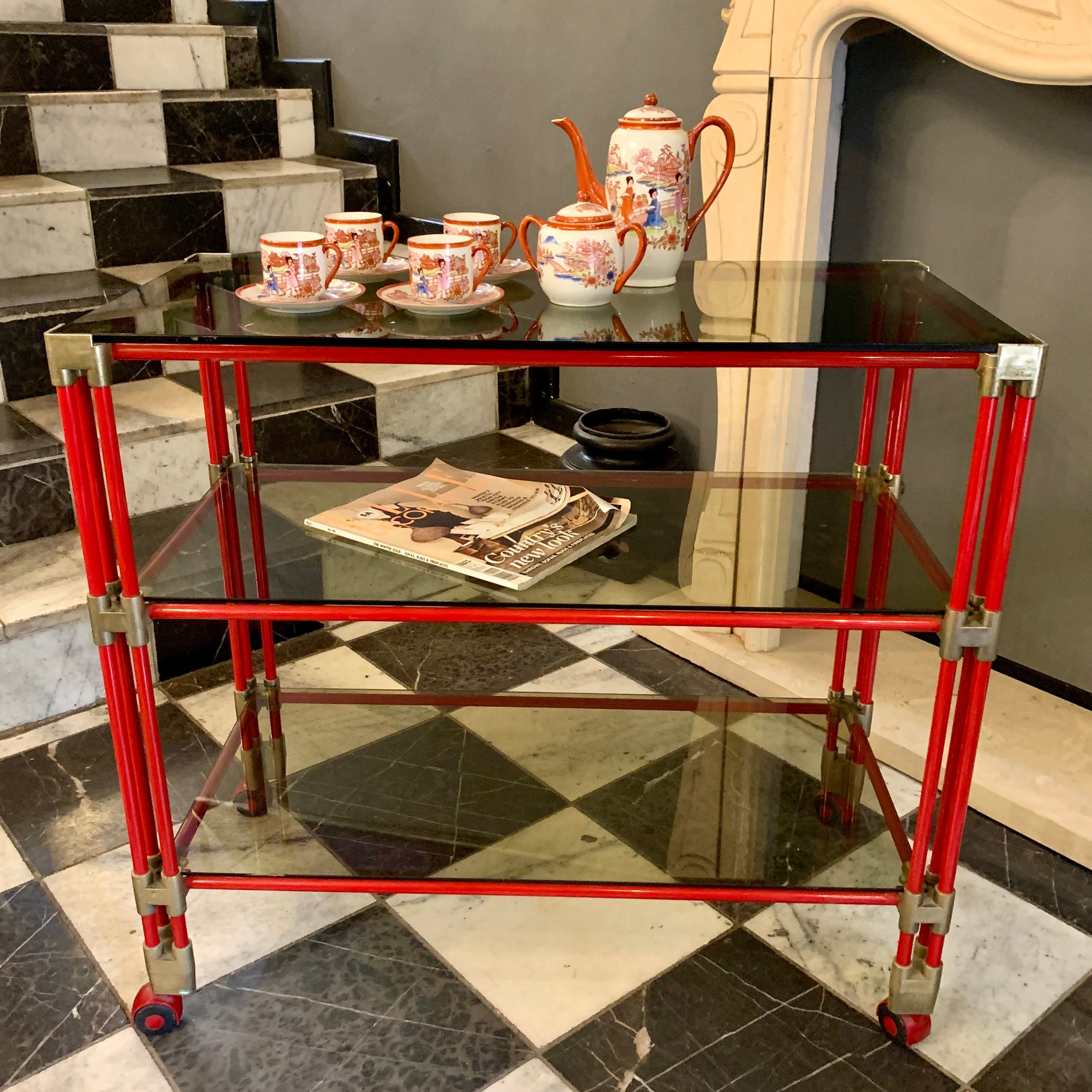 Vintage 1960's Retro Red Trolley with Smokey Glass