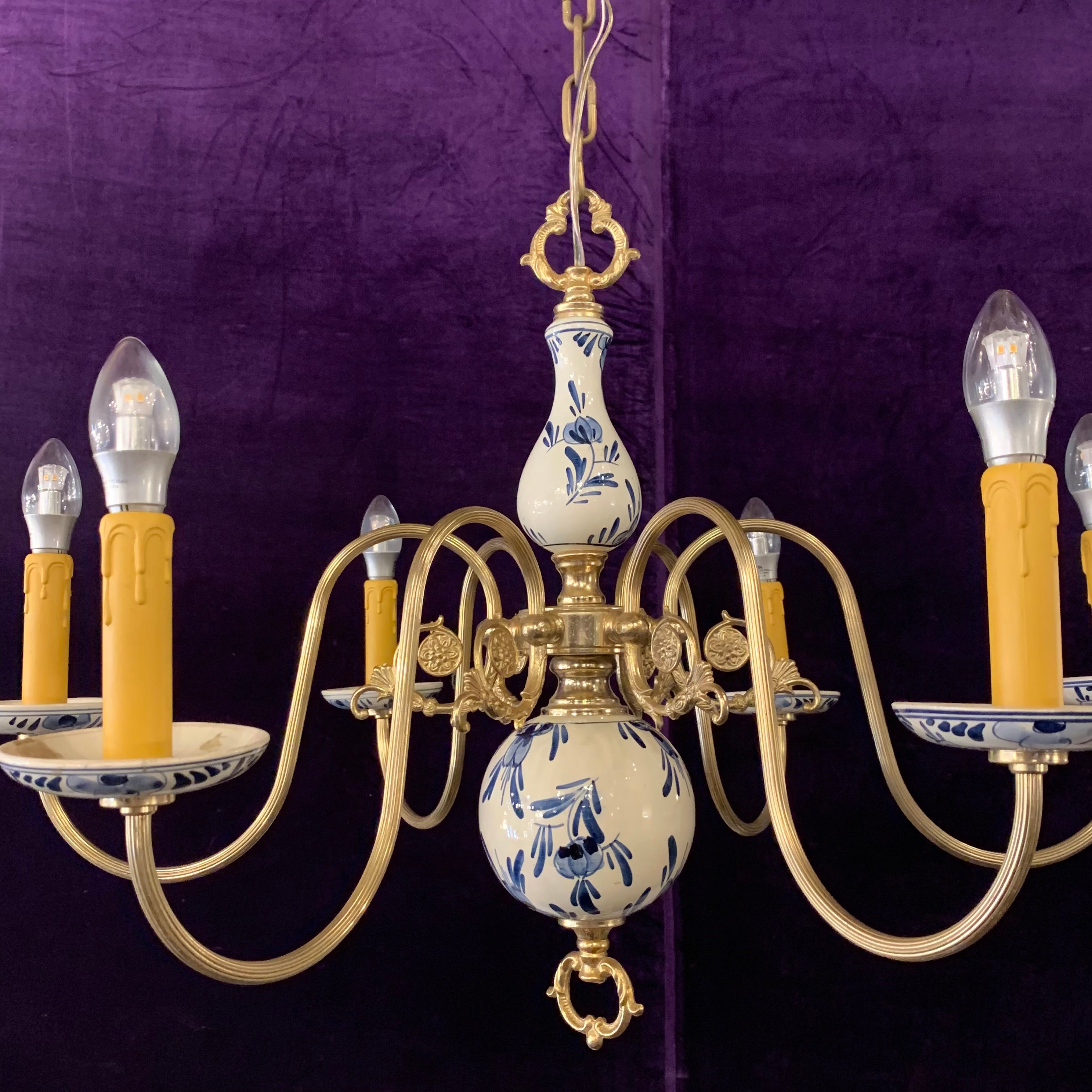 Delft Porcelain Chandelier with Hand Painted Olives