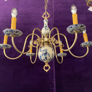 Delft Porcelain Chandelier with Hand Painted Olives