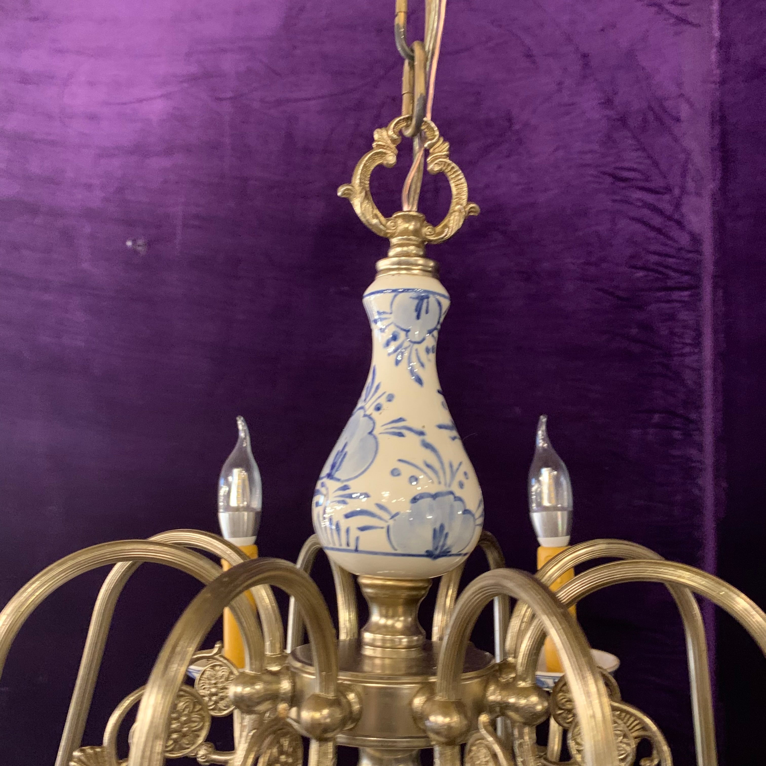 Delft Porcelain Chandelier with Hand Painted Floral Design - SOLD