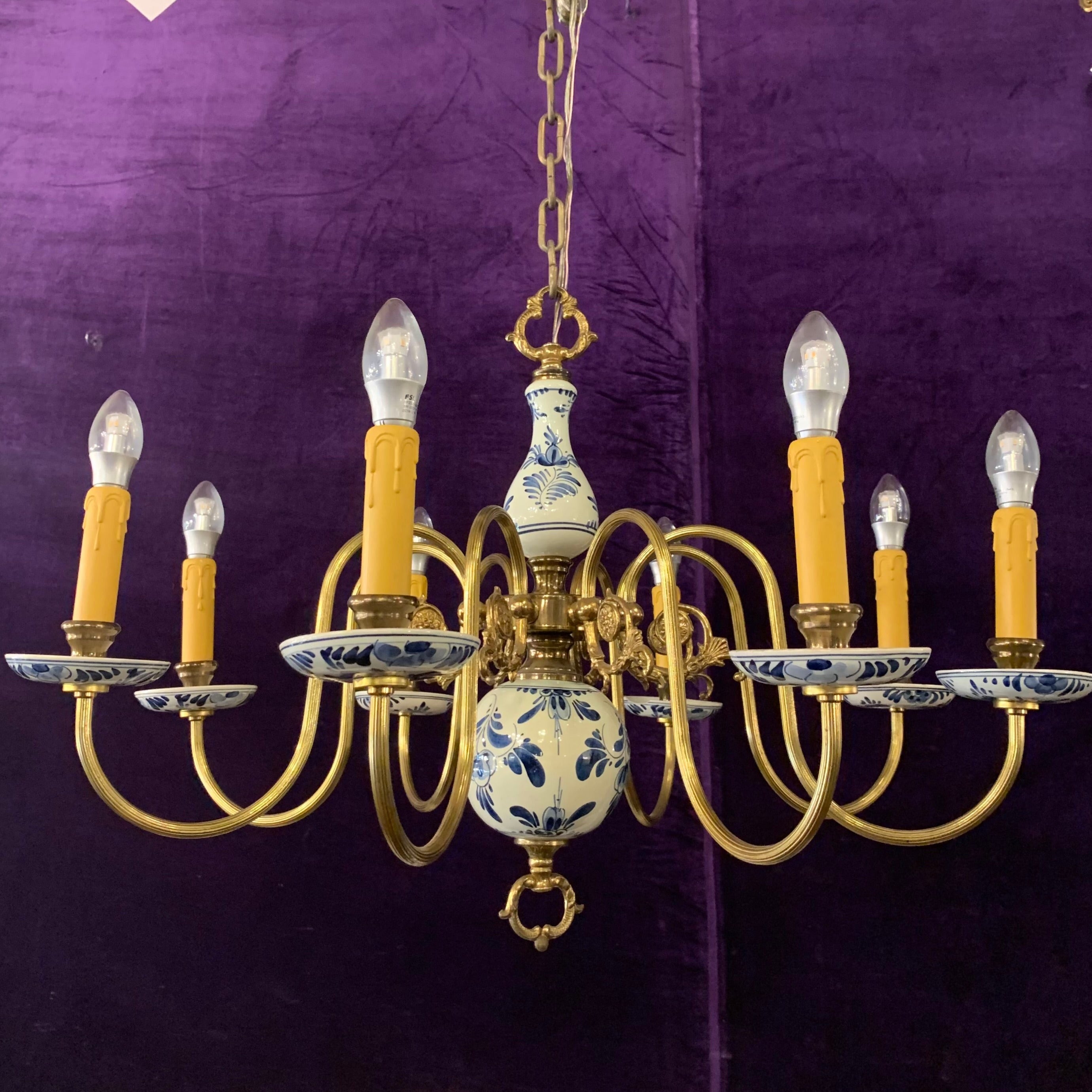 Delft Porcelain Chandelier with Hand Painted Detail