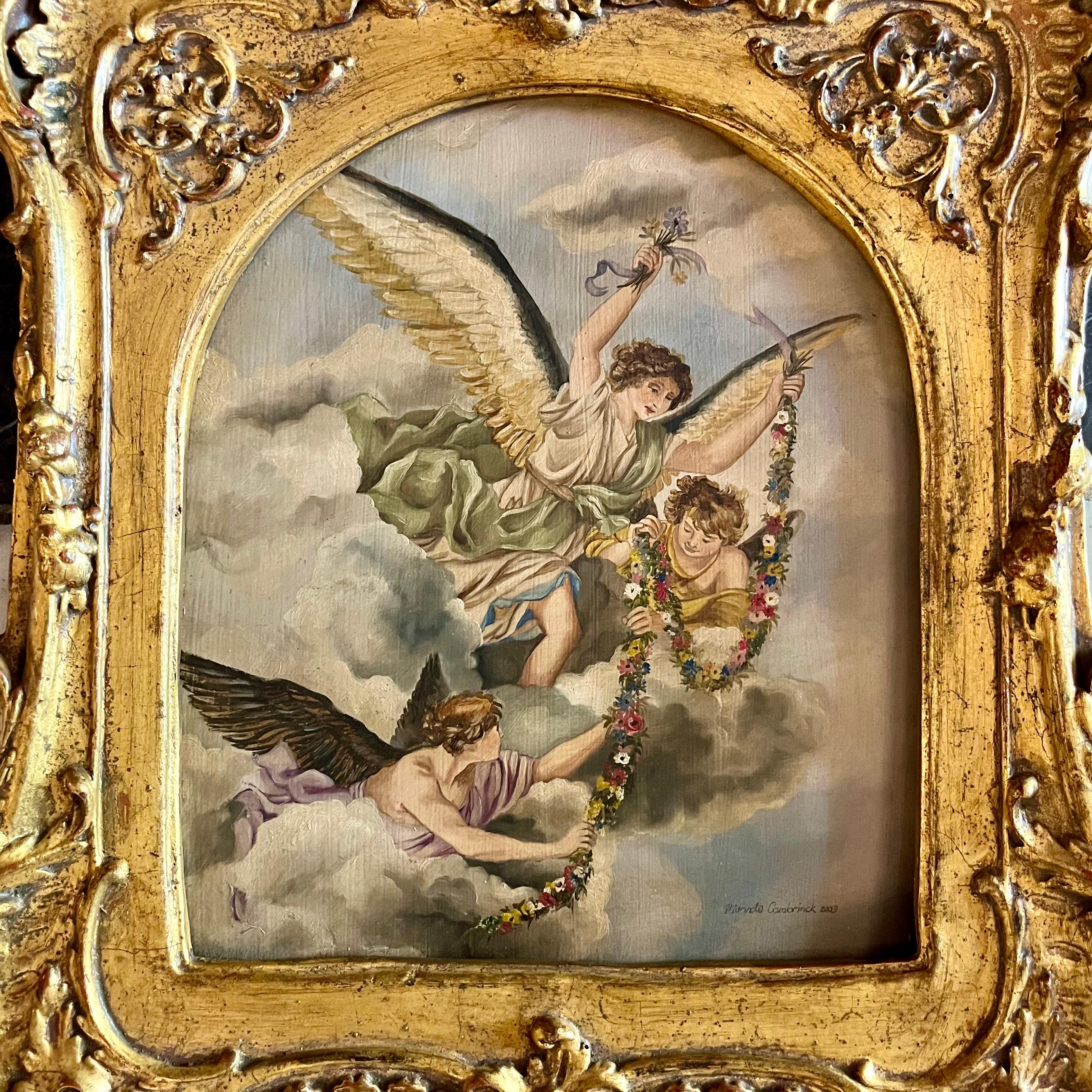 Herald Angels in Gilded Frame by Marinda Combrinck — Oil on Board, 2003