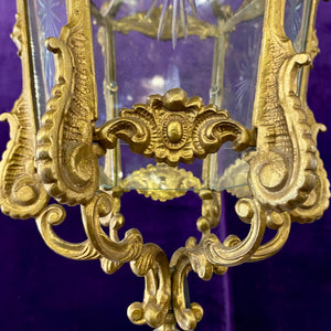 Vintage Aged Brass Lantern with Etched Star Burst Glass