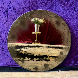 Mottled Round Mirror with Steel Frame