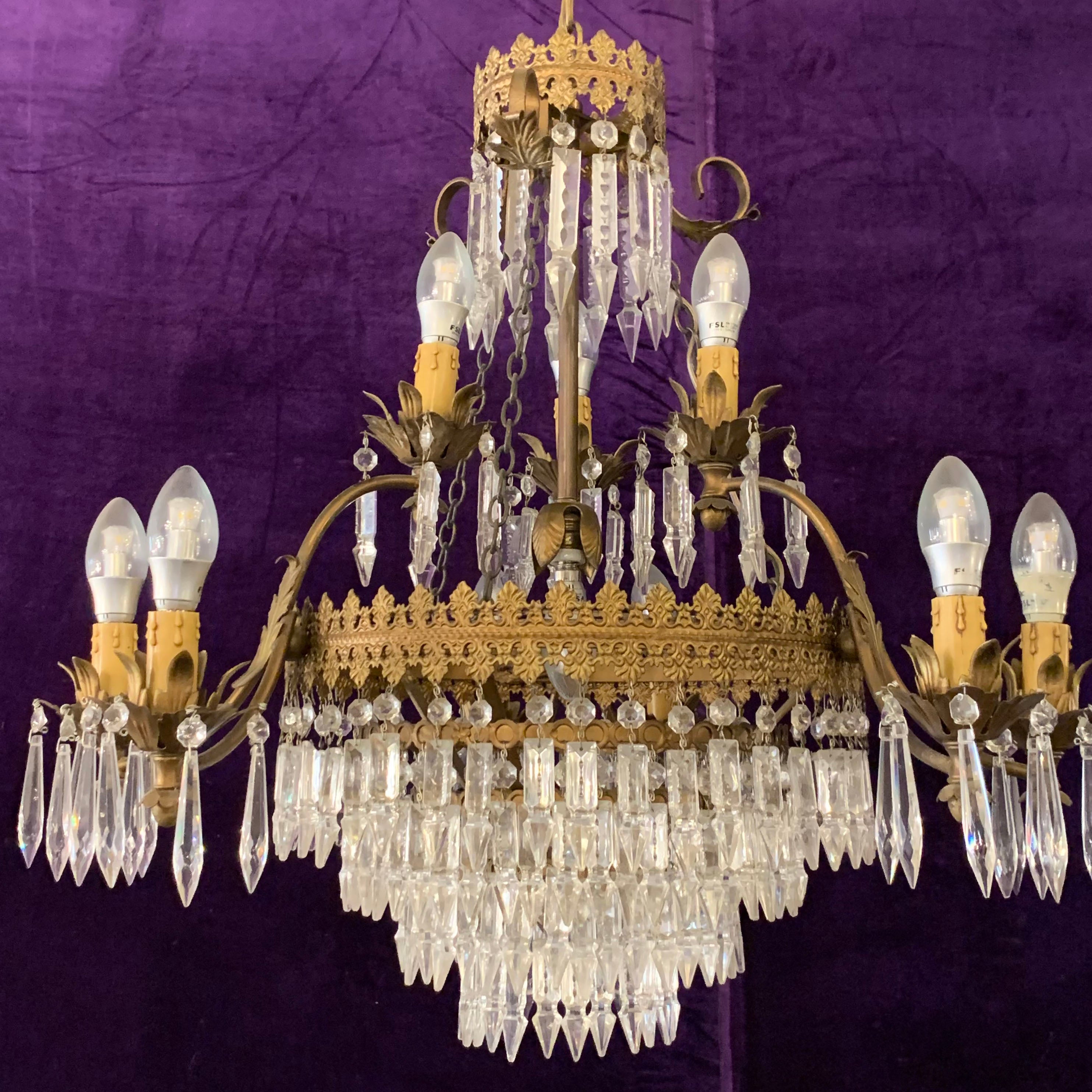 Antique Neoclassical Chandelier with Arrowhead Crystals