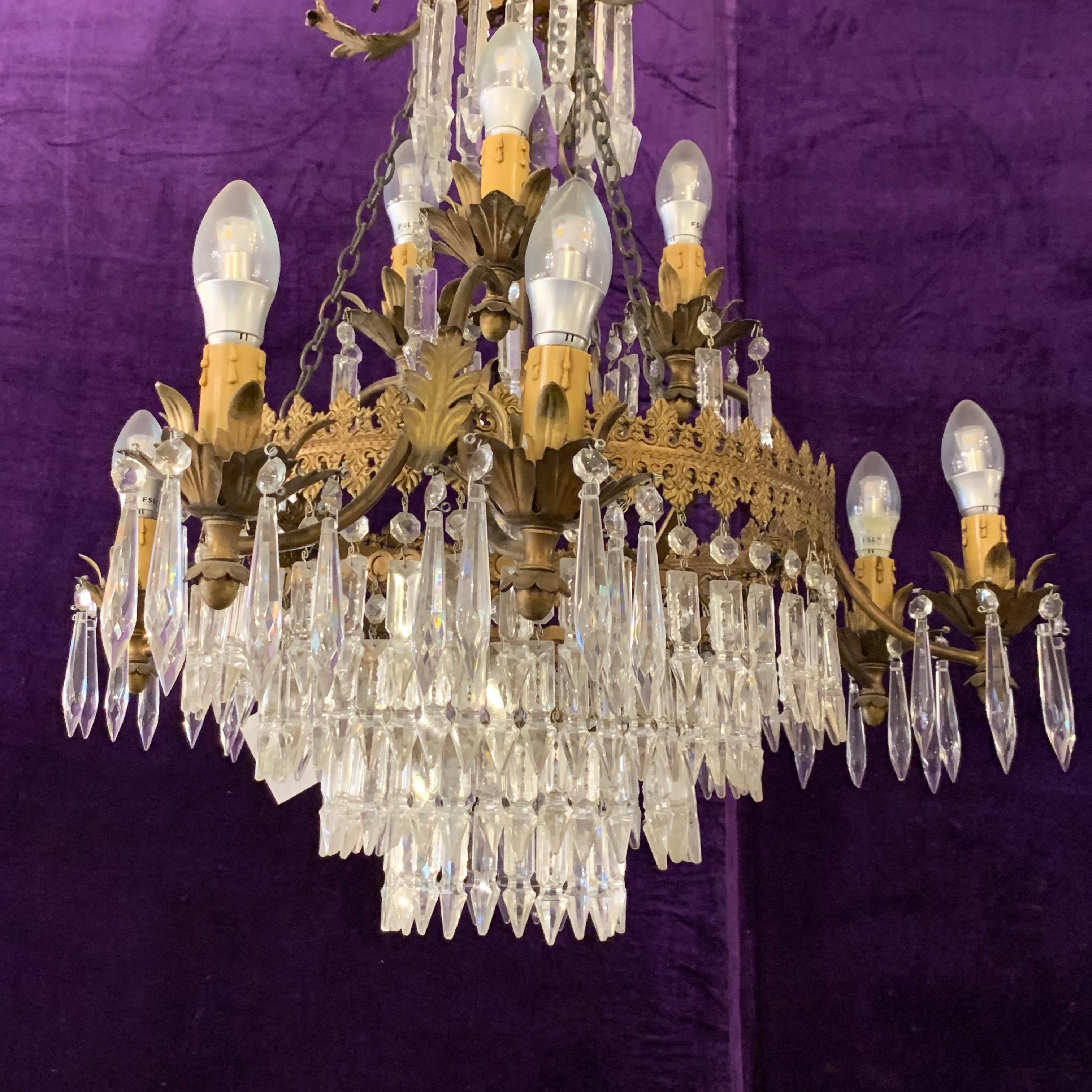 Antique Neoclassical Chandelier with Arrowhead Crystals