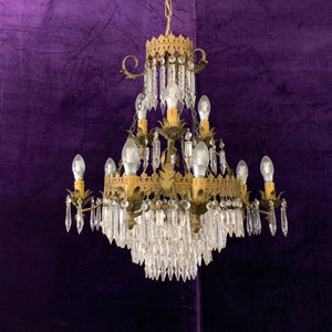 Antique Neoclassical Chandelier with Arrowhead Crystals