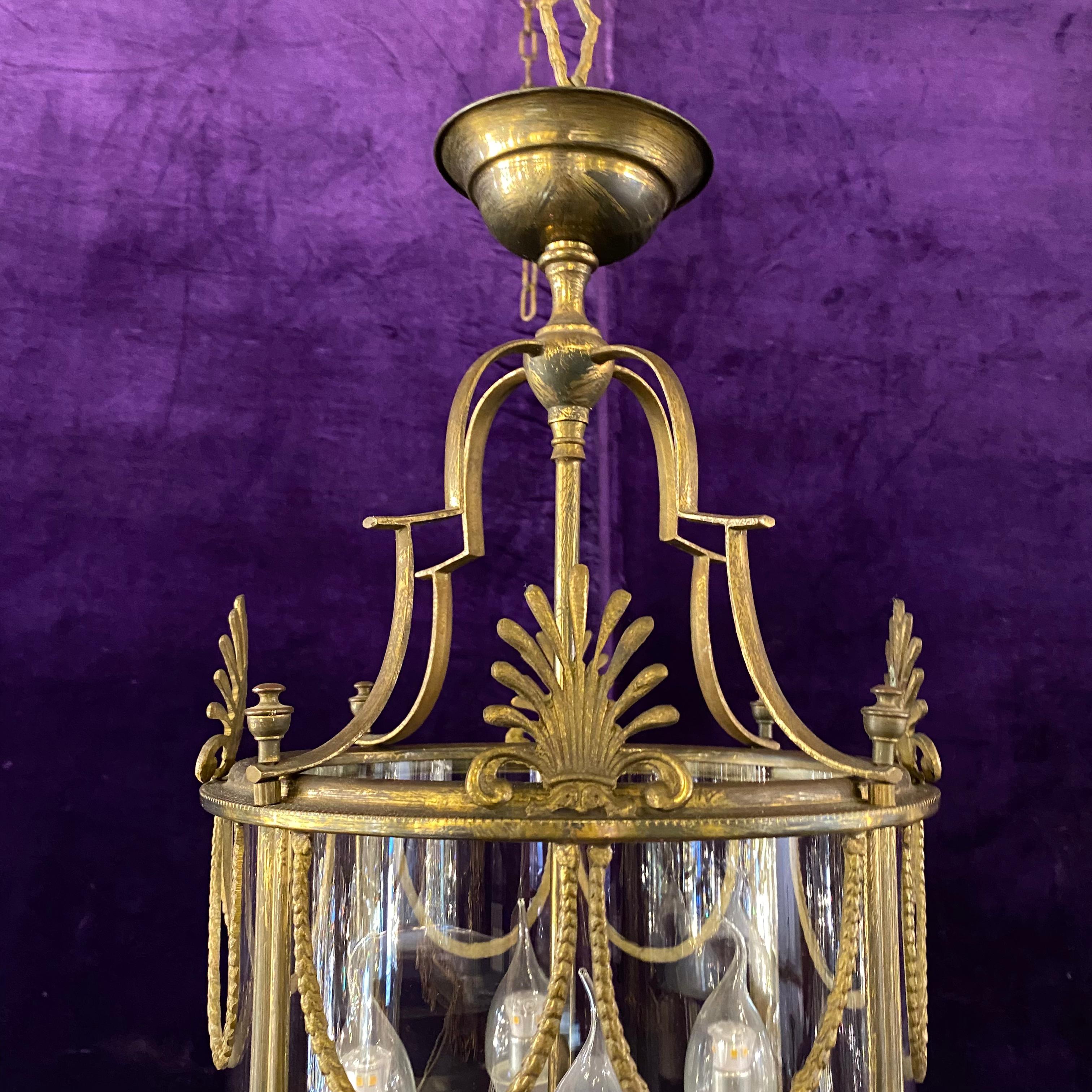 Antique Brass Lantern with Curved Glass