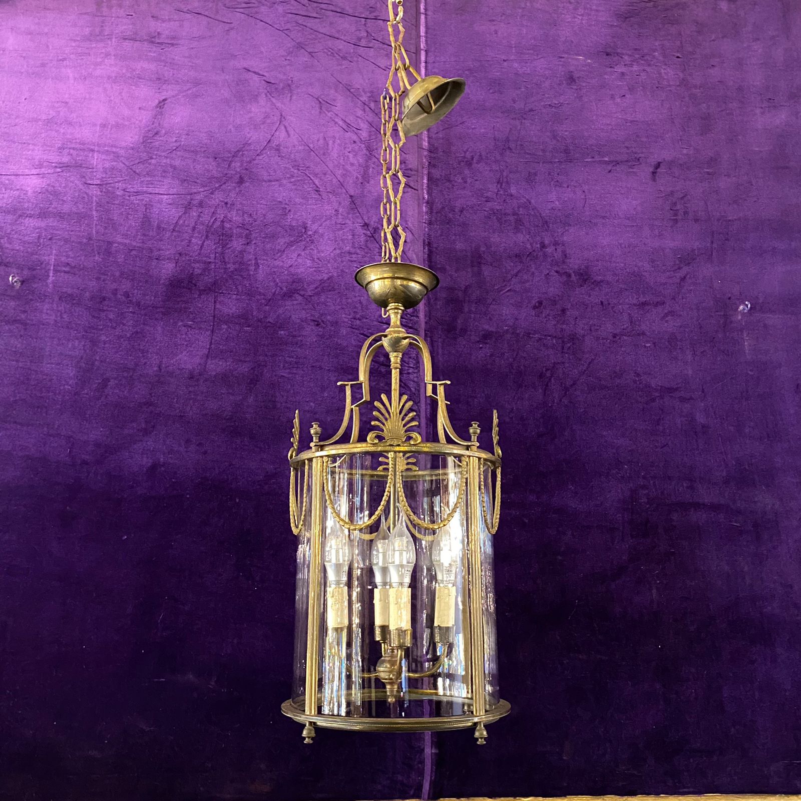 Antique Brass Lantern with Curved Glass