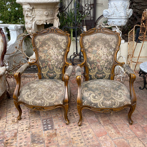 Pair of Antique Walnut Carved Armchairs