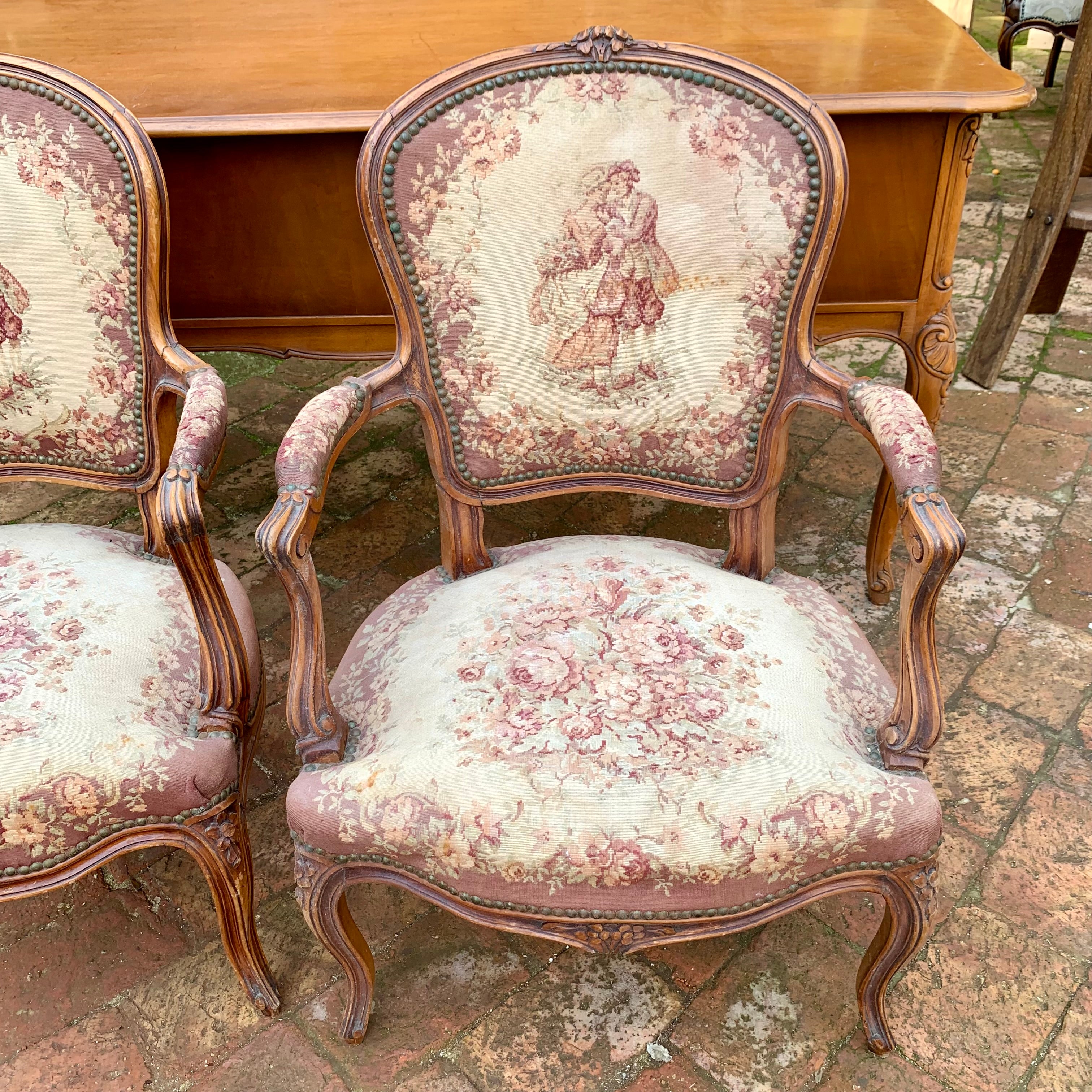 A Pair of Antique Walnut Armchairs - SOLD