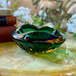 Vintage Emerald and Amber Murano Ashtray