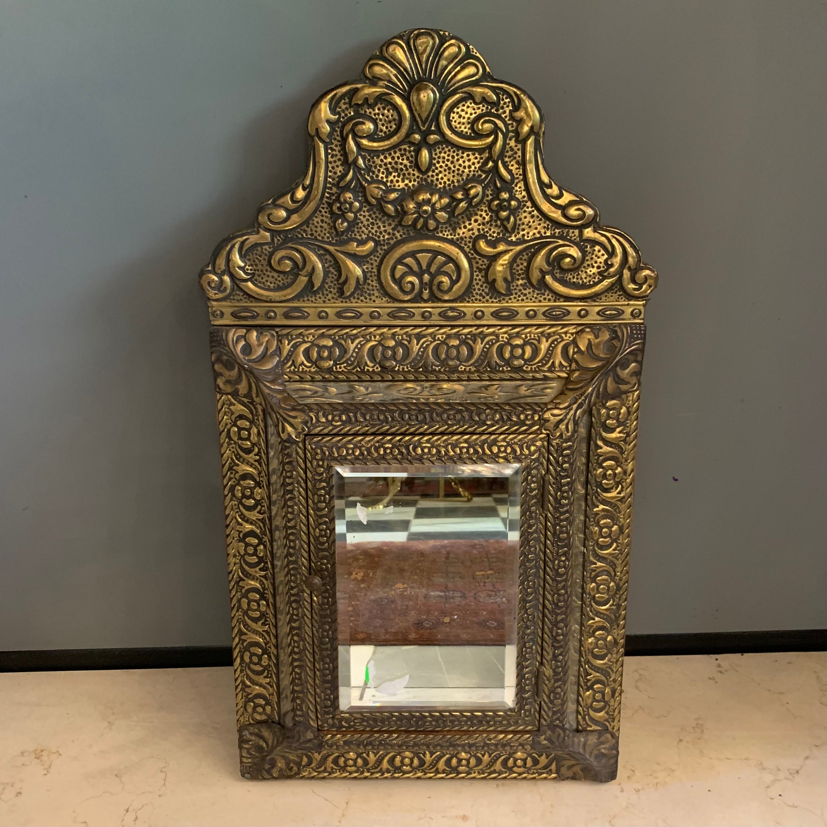 Pretty Patina Brass Antique Shoe Polishing Mirror