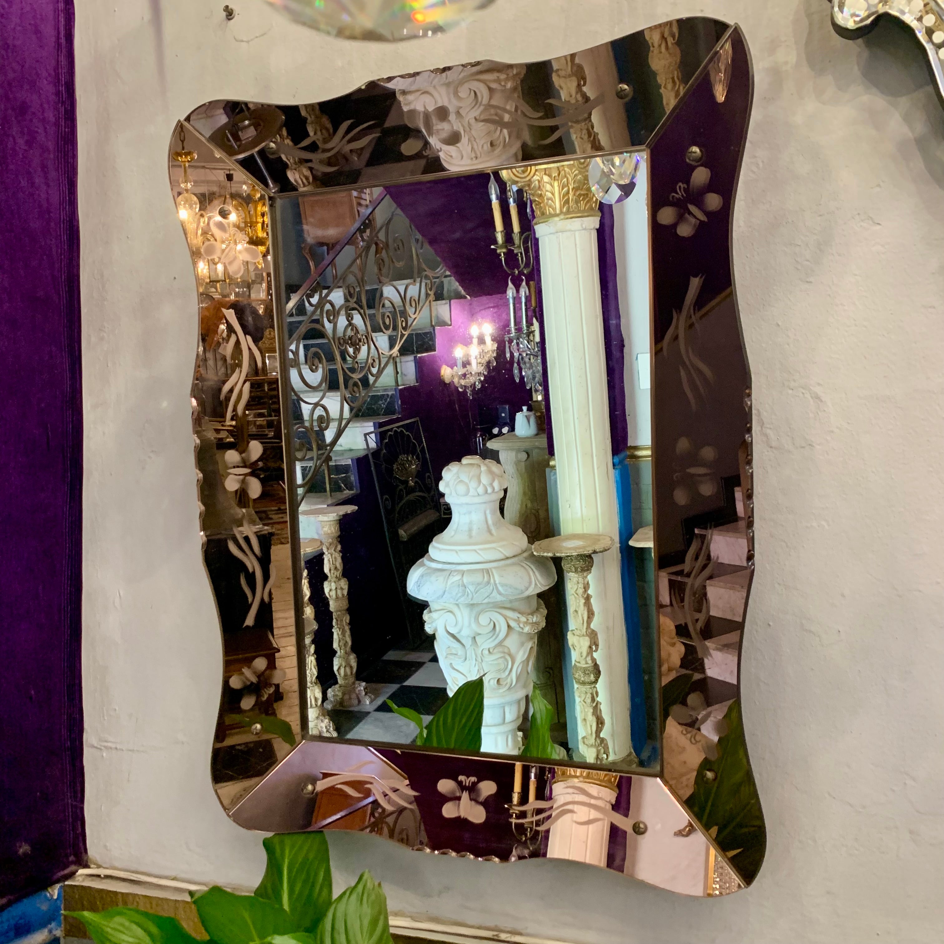 Art Deco Venetian Glass Rose Gold Mirror