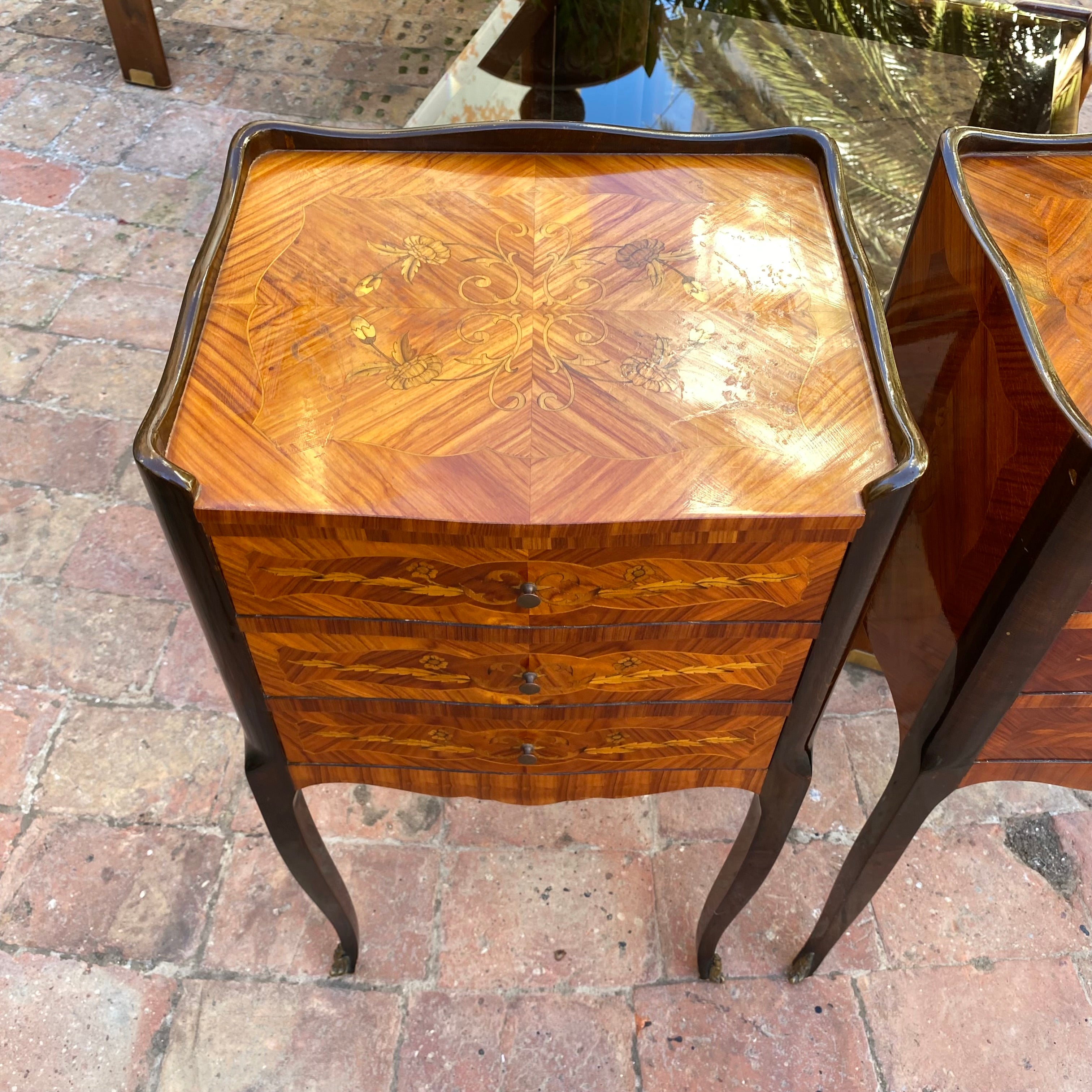 Antique French Pedestals with Beautiful Inlay and Brass Feet
