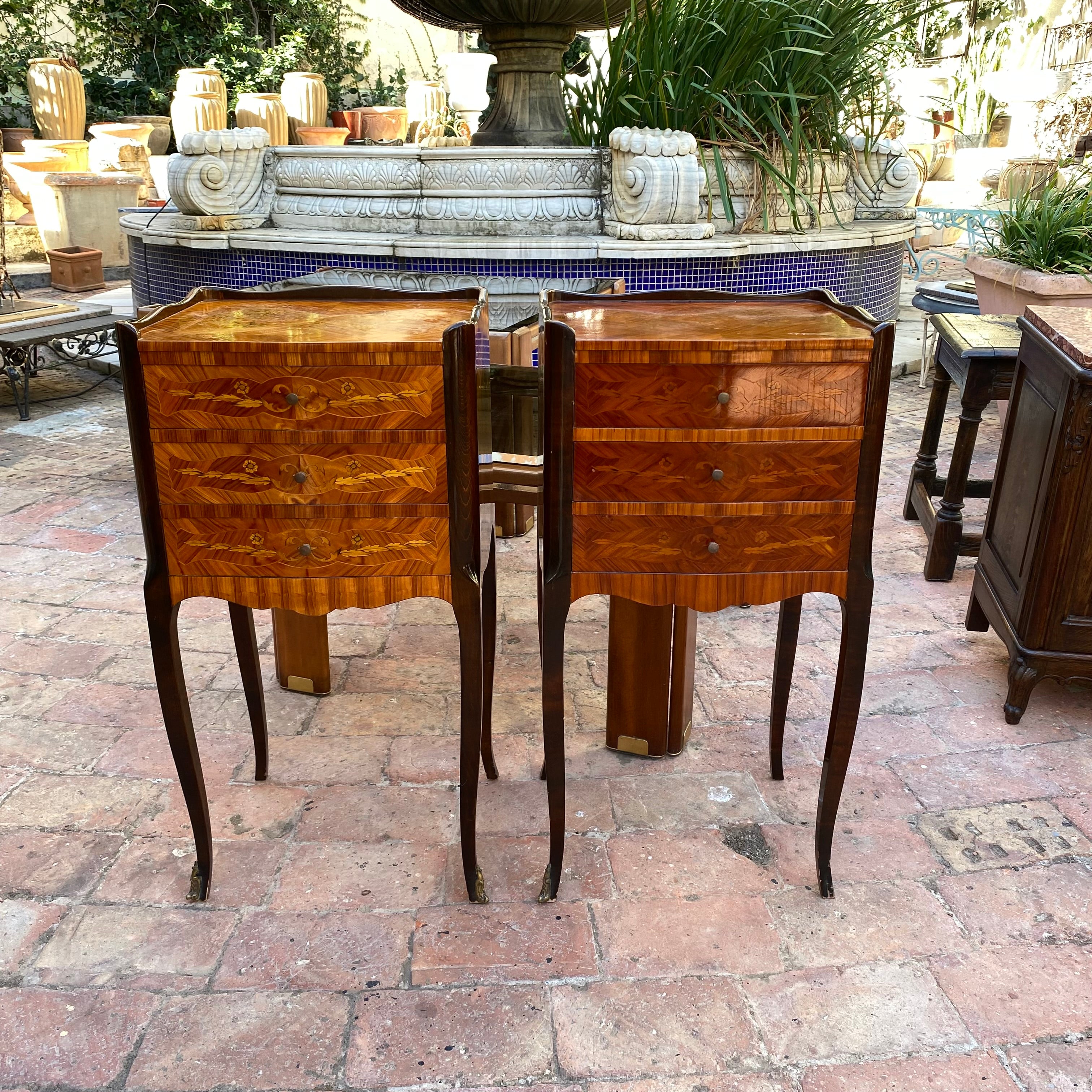 Antique French Pedestals with Beautiful Inlay and Brass Feet