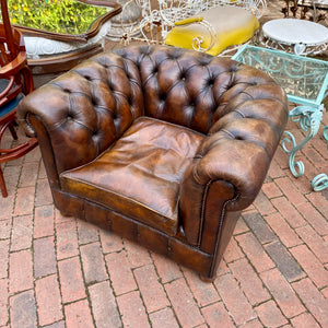 Beautiful Brown Leather Chesterfield Armchair - SOLD